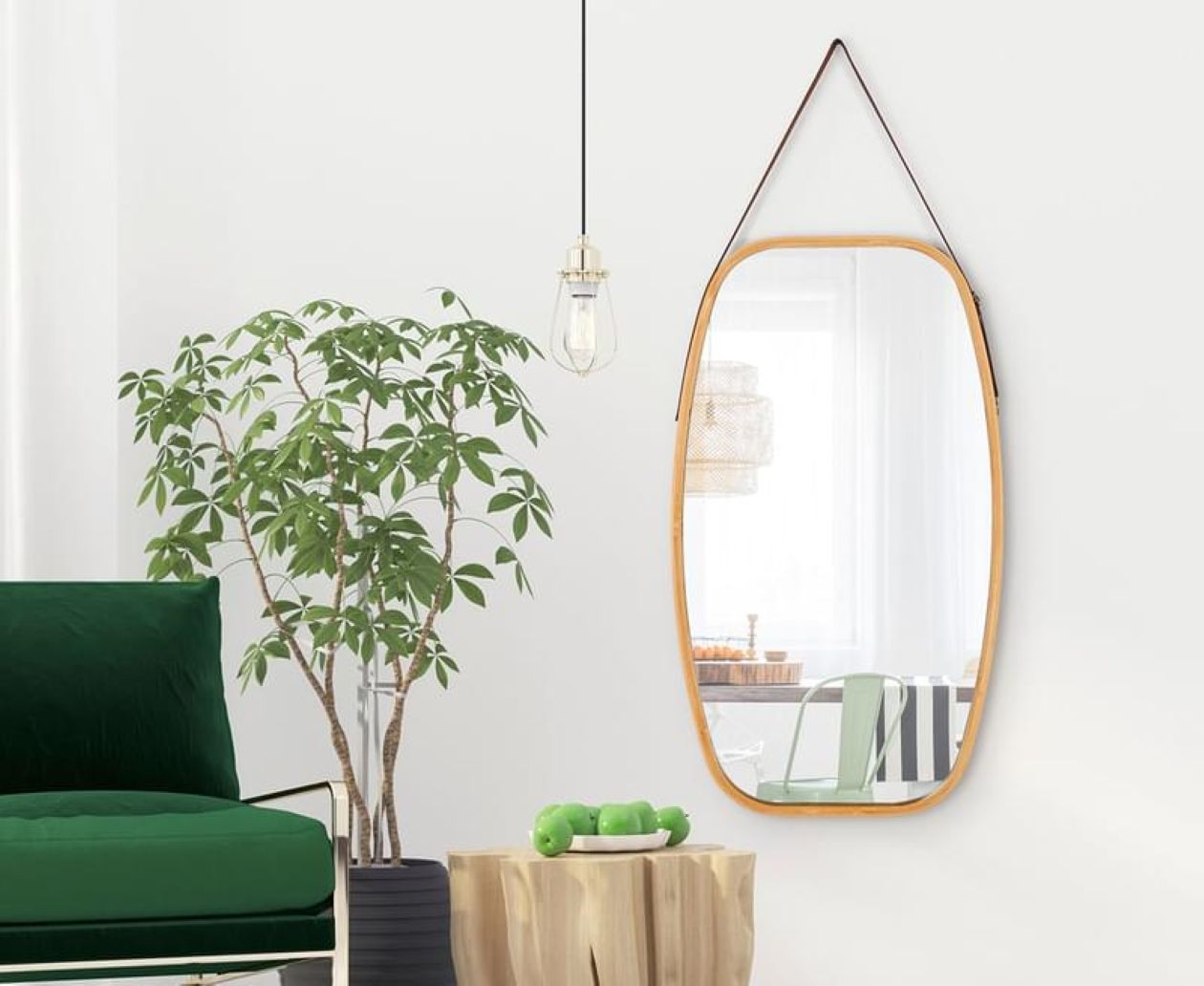 Hanging Full Length Wall Mirror - Solid Bamboo Frame and Adjustable Leather view 4