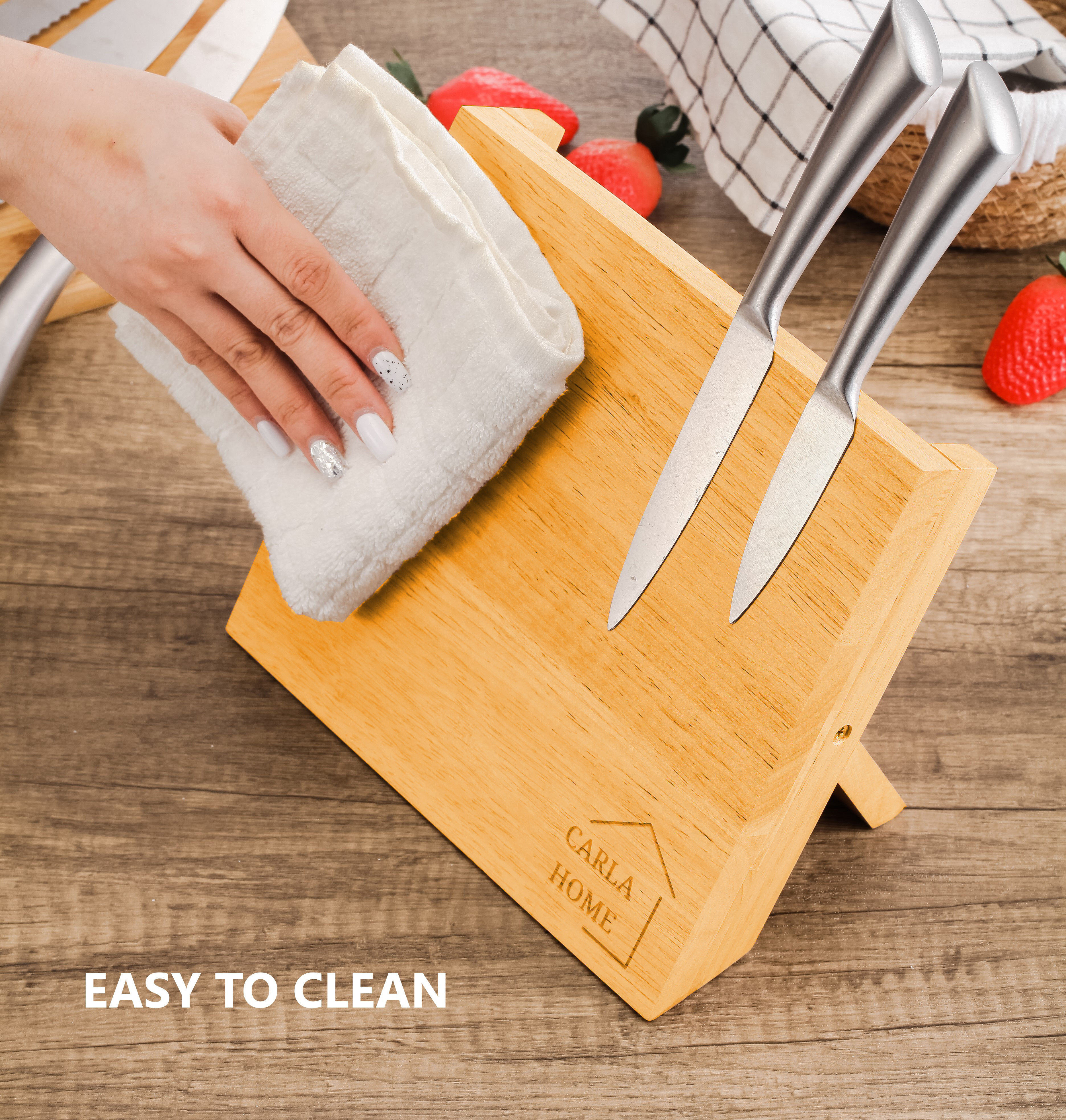 Natural Bamboo Magnetic Knife Block Holder with Strong Magnets for Home view 3