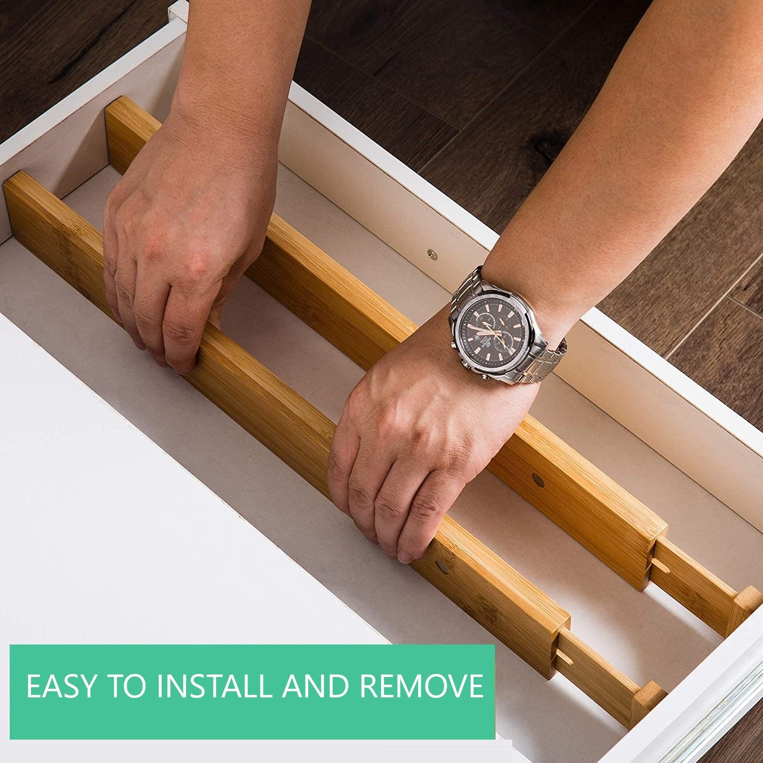 6 Pack Bamboo Adjustable Kitchen Drawer Dividers (Large, 44-55 cm) view 5