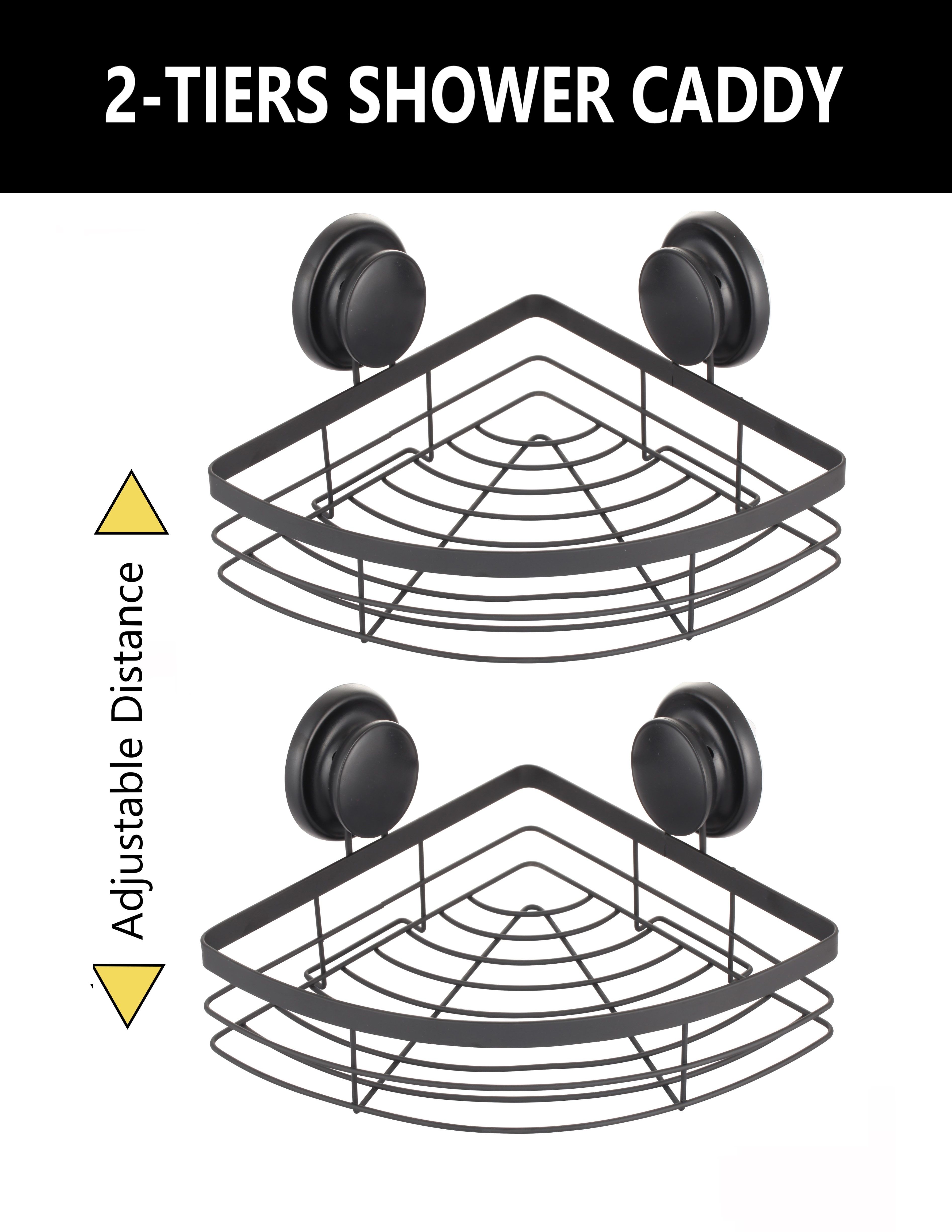2 Pack Round Corner Shower Caddy Shelf Basket Rack with Premium Vacuum Suction view 2