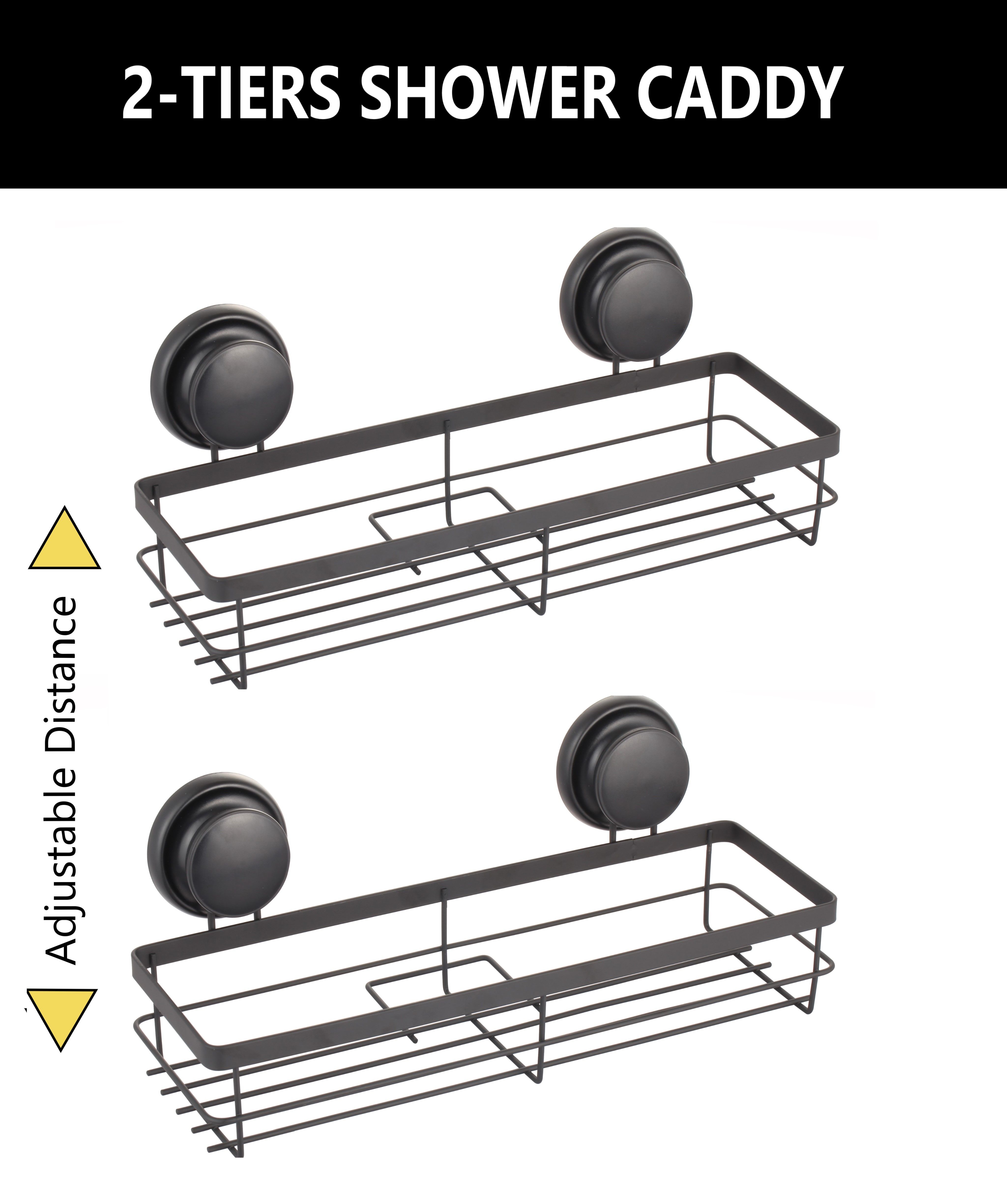 2 Pack Rectangular Corner Shower Caddy Shelf Basket Rack with Premium Vacuum view 3