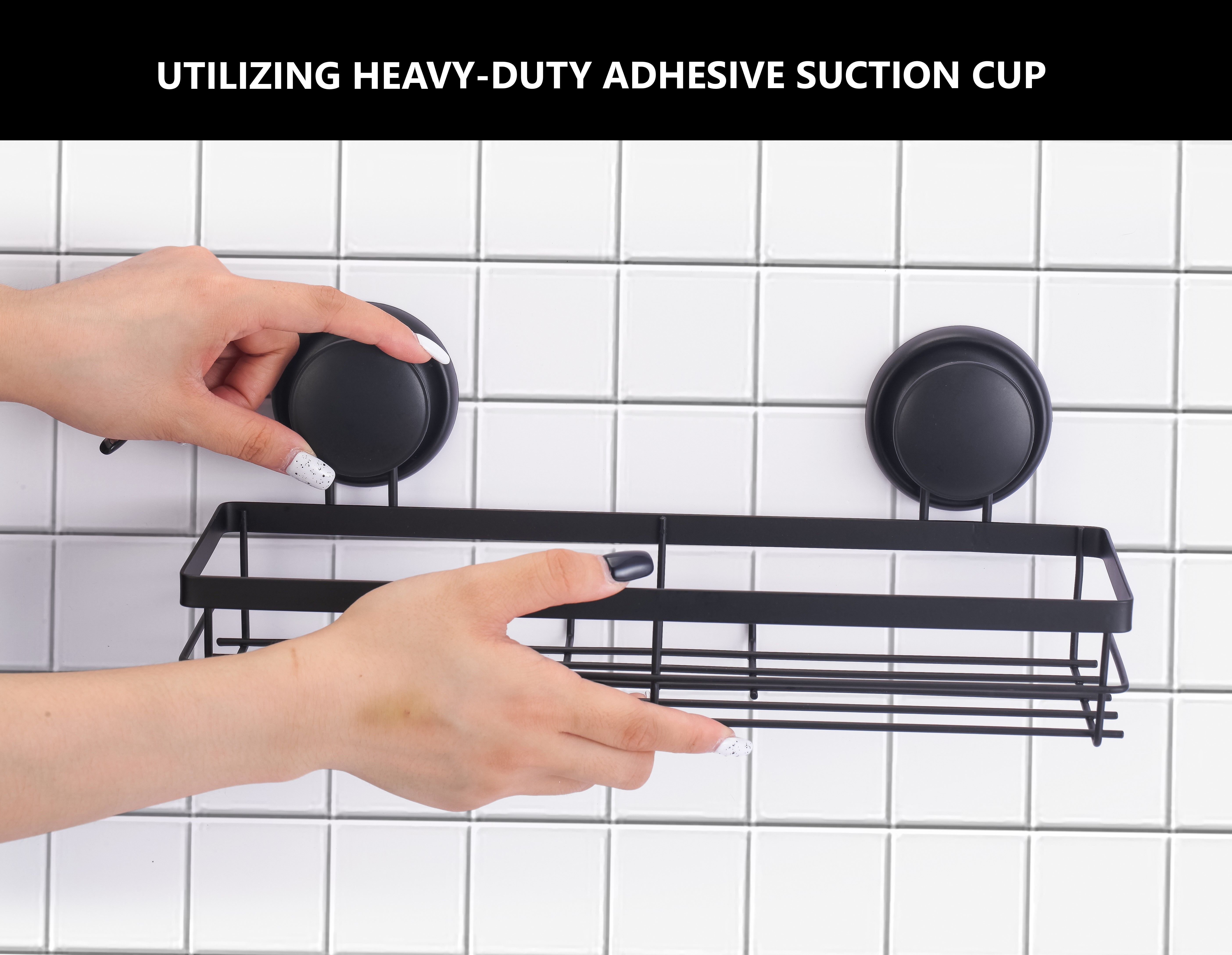 2 Pack Rectangular Corner Shower Caddy Shelf Basket Rack with Premium Vacuum view 5