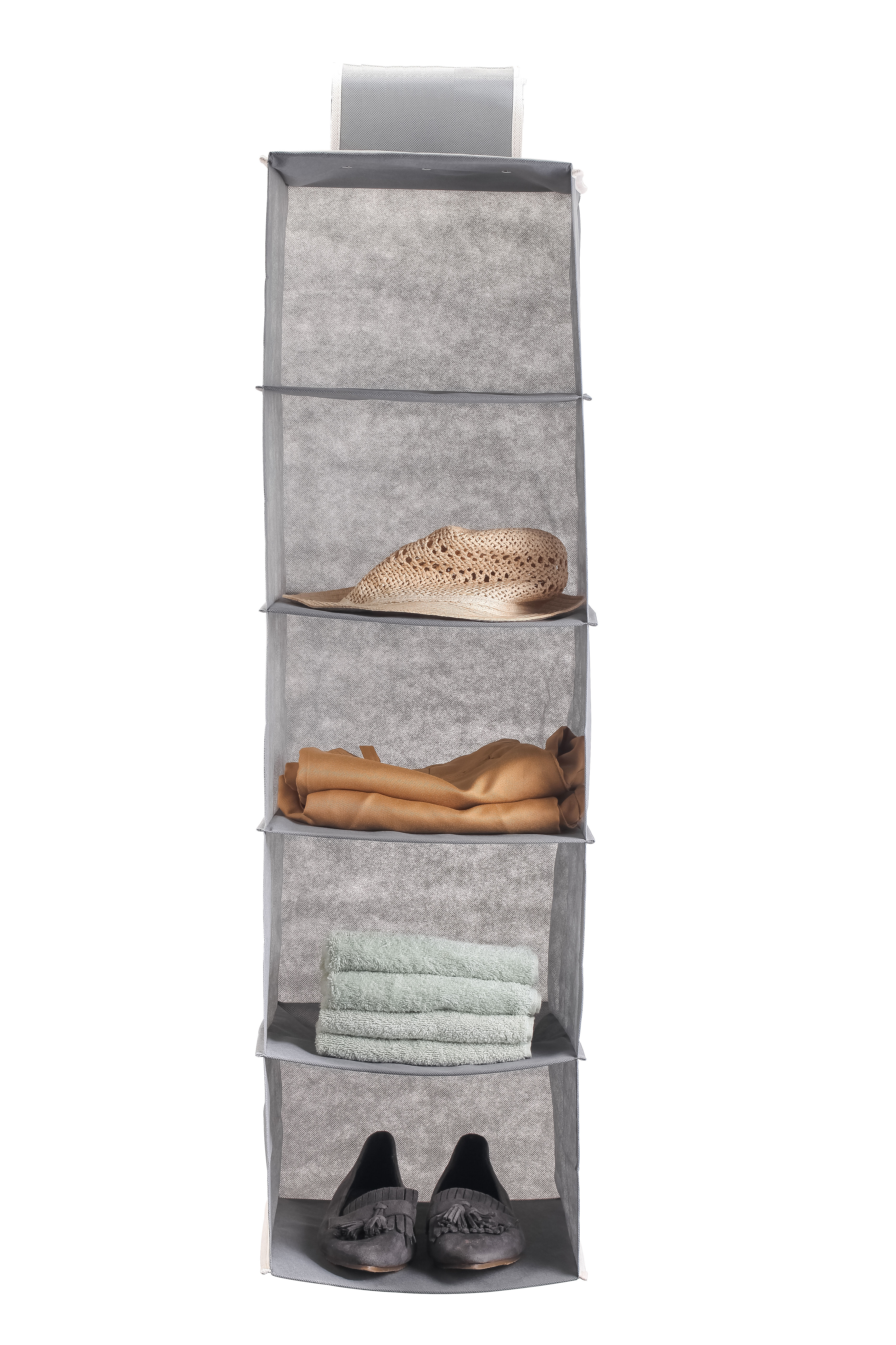 5 Tier Shelf Hanging Closet Organizer and Storage for Clothes (Grey) view 10