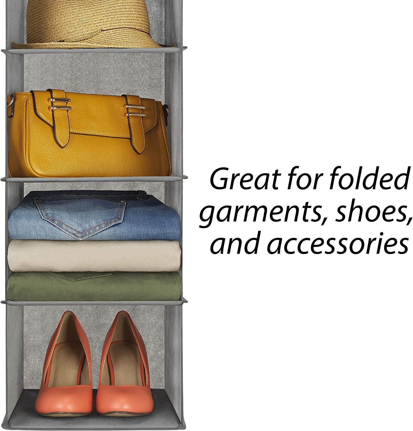 5 Tier Shelf Hanging Closet Organizer and Storage for Clothes (Grey) view 2