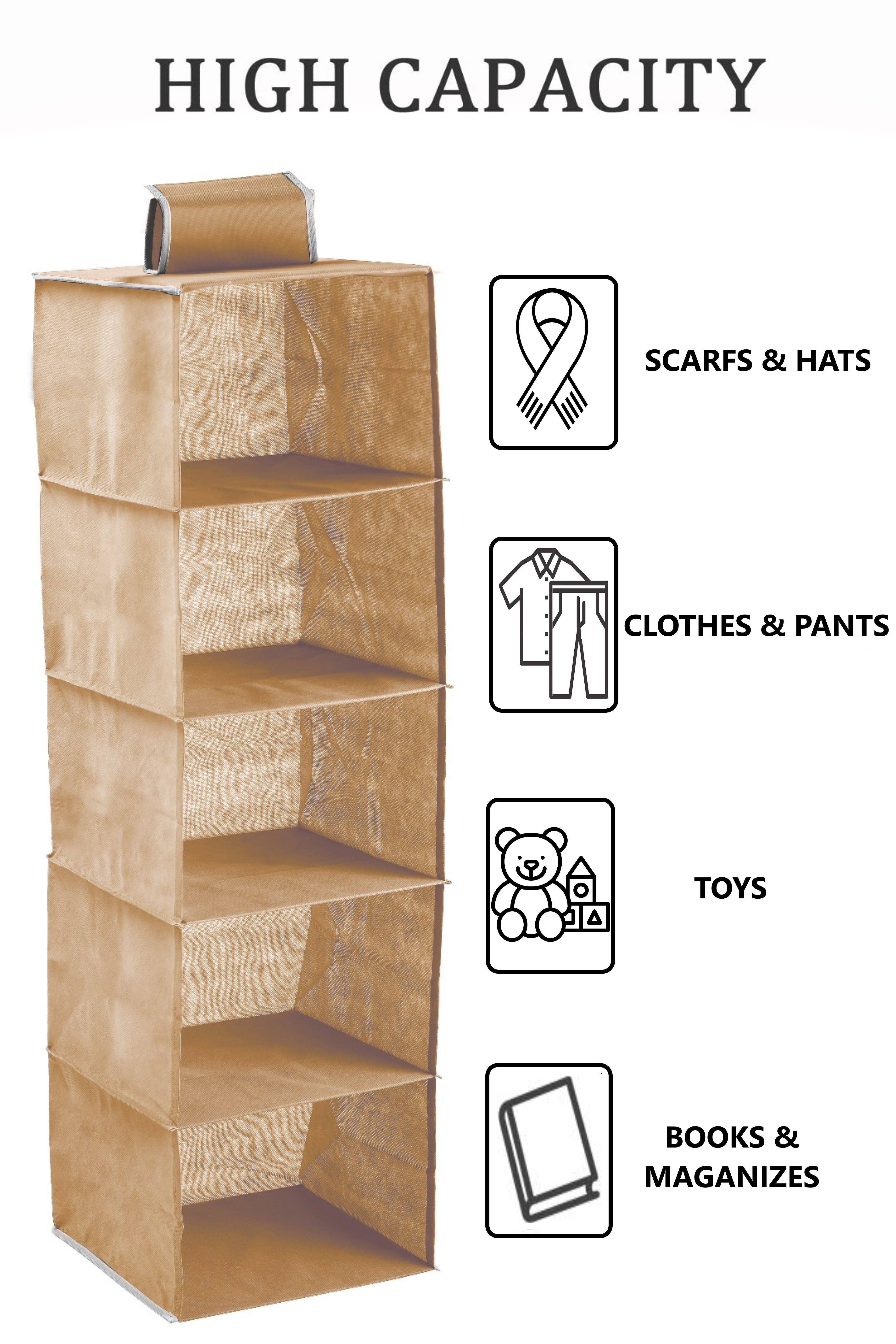 5 Tier Shelf Hanging Closet Organizer and Storage for Clothes (Beige) view 2