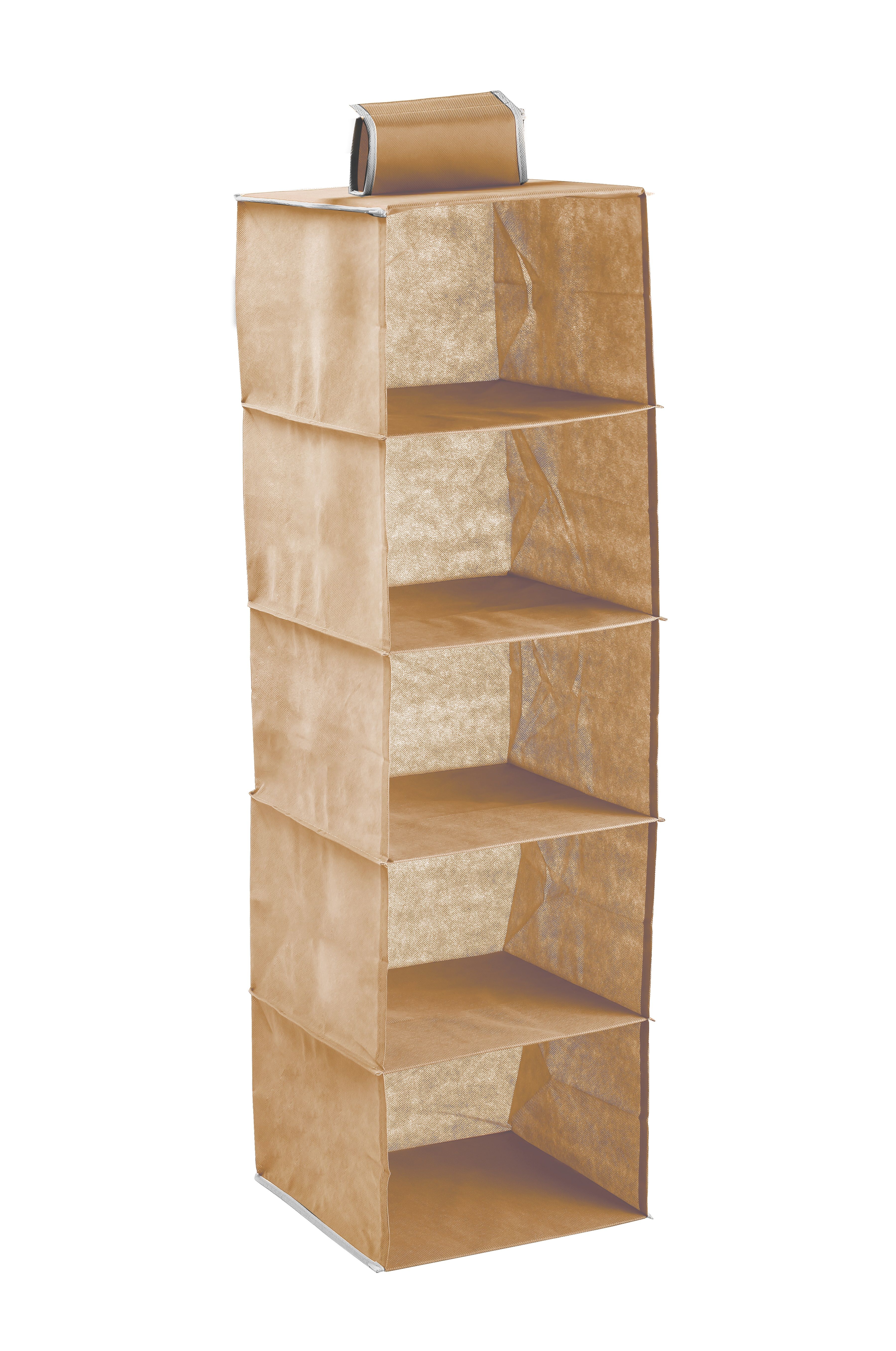 5 Tier Shelf Hanging Closet Organizer and Storage for Clothes (Beige) view 9
