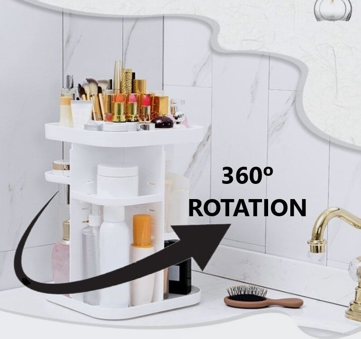 360 Rotating Large Capacity Makeup Organizer for Bedroom and Bathroom (White) view 3
