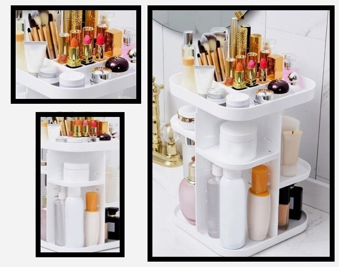 360 Rotating Large Capacity Makeup Organizer for Bedroom and Bathroom (White) view 4