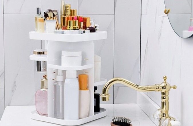 360 Rotating Large Capacity Makeup Organizer for Bedroom and Bathroom (White) view 5