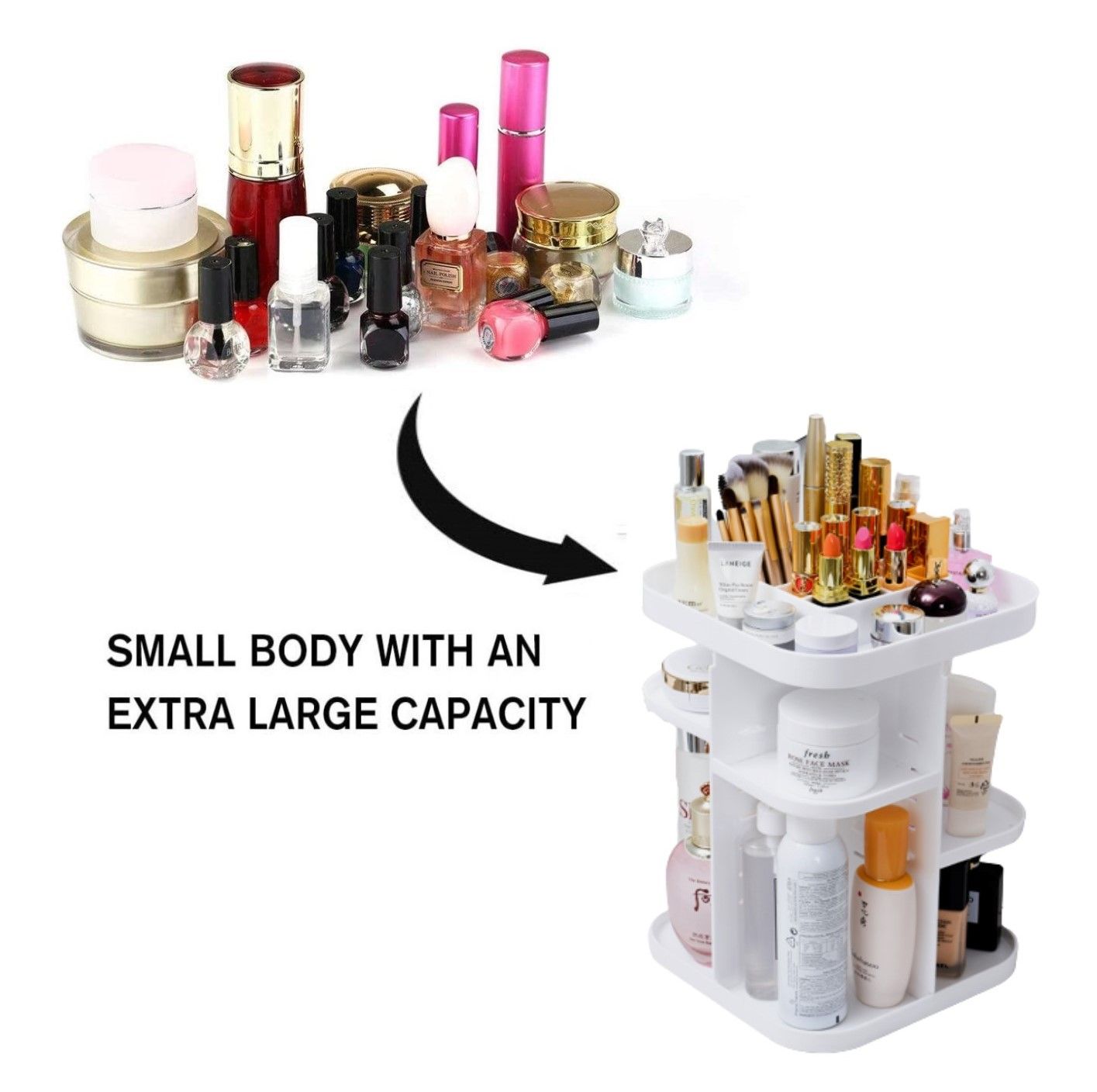 360 Rotating Large Capacity Makeup Organizer for Bedroom and Bathroom (White) view 7