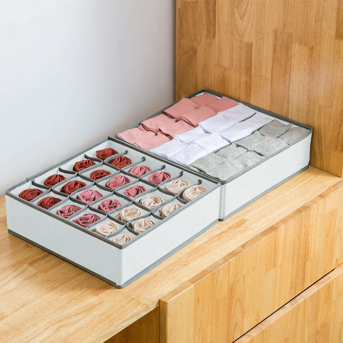 Set of 2 Fabric Drawer Organizer Divider Storage Boxes for Storing Socks view 4