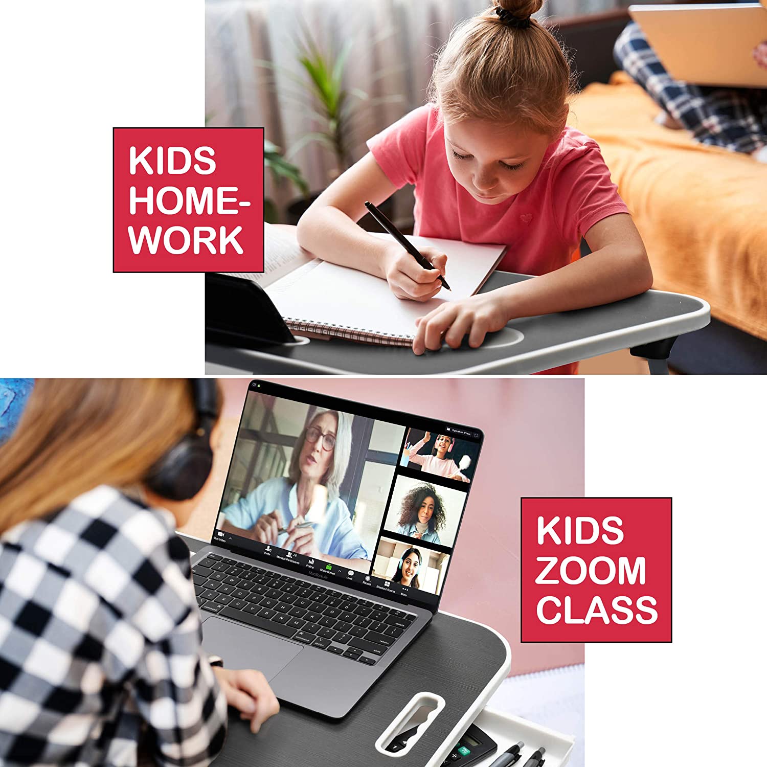 Laptop Bed Desk with Storage and foldable legs for Adults, Kids & Home Office view 3