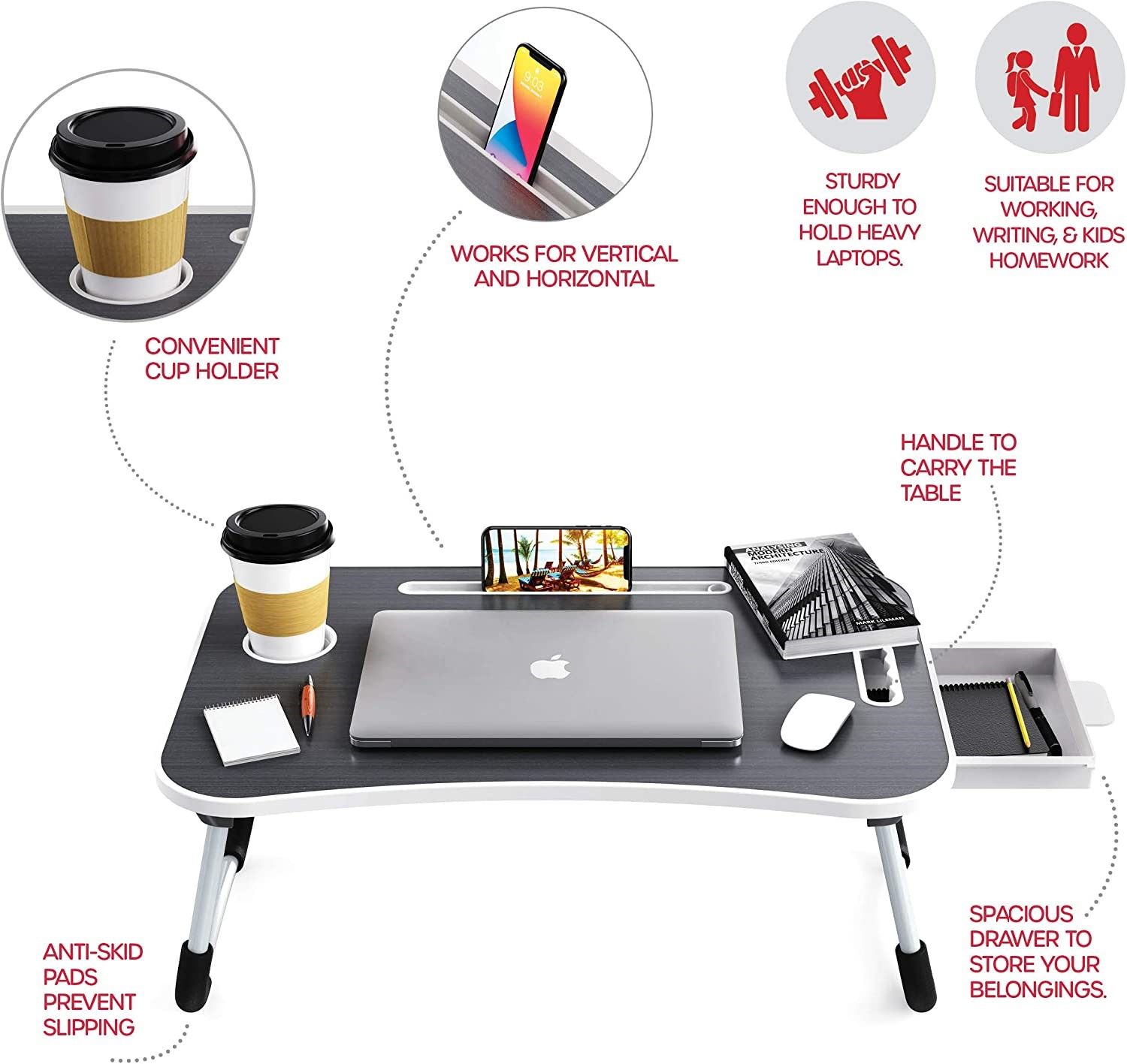 Laptop Bed Desk with Storage and foldable legs for Adults, Kids & Home Office view 4