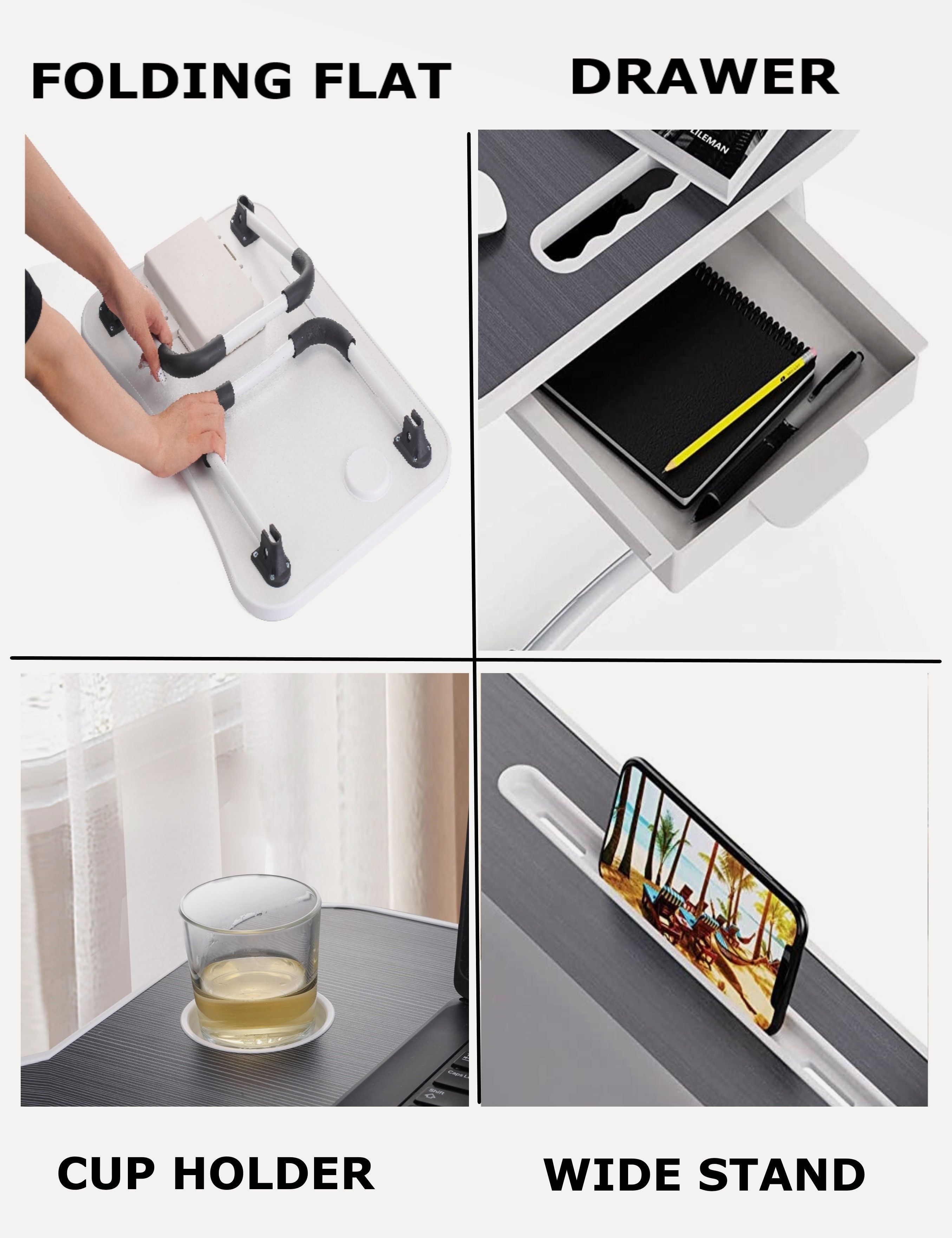 Laptop Bed Desk with Storage and foldable legs for Adults, Kids & Home Office view 7