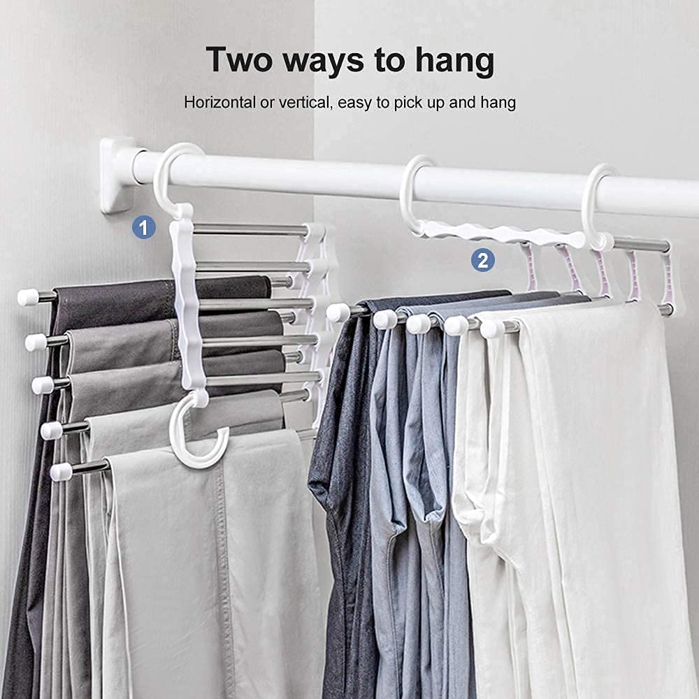 2 Pack Stainless Steel Adjustable 5 in 1 Pants Hangers Non-Slip Space Saving view 4