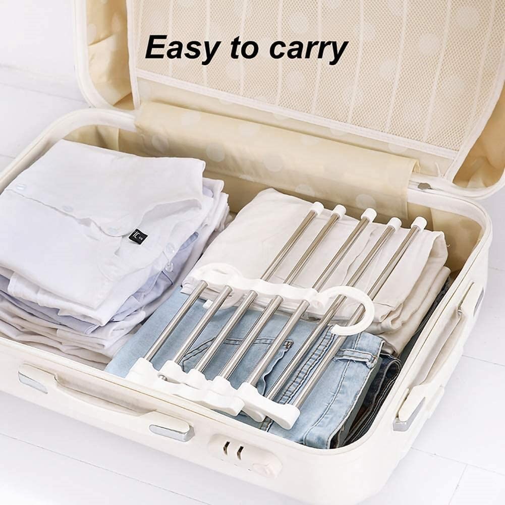 2 Pack Stainless Steel Adjustable 5 in 1 Pants Hangers Non-Slip Space Saving view 5