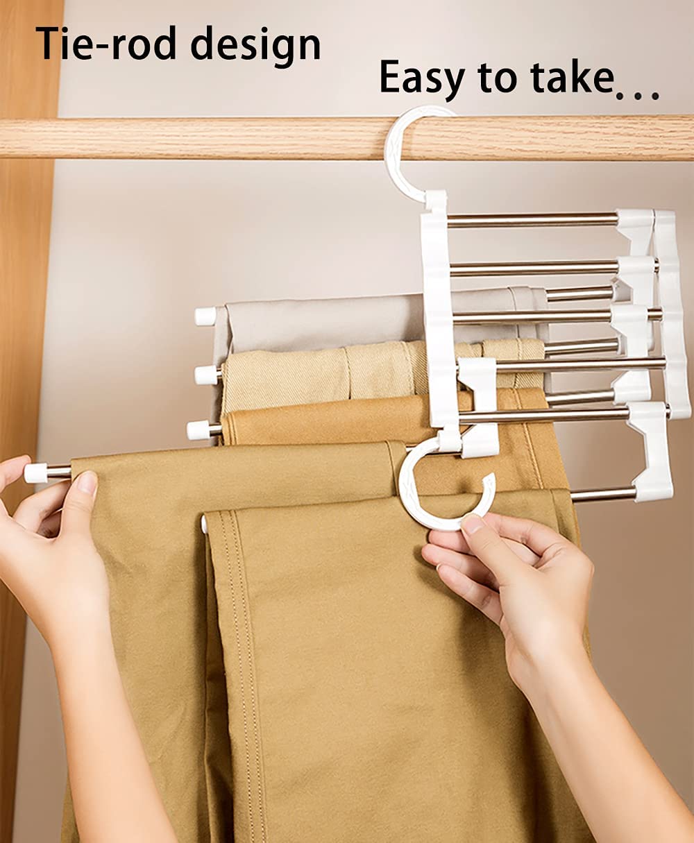 2 Pack Stainless Steel Adjustable 5 in 1 Pants Hangers Non-Slip Space Saving view 6