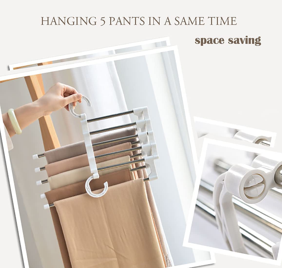 2 Pack Stainless Steel Adjustable 5 in 1 Pants Hangers Non-Slip Space Saving view 7