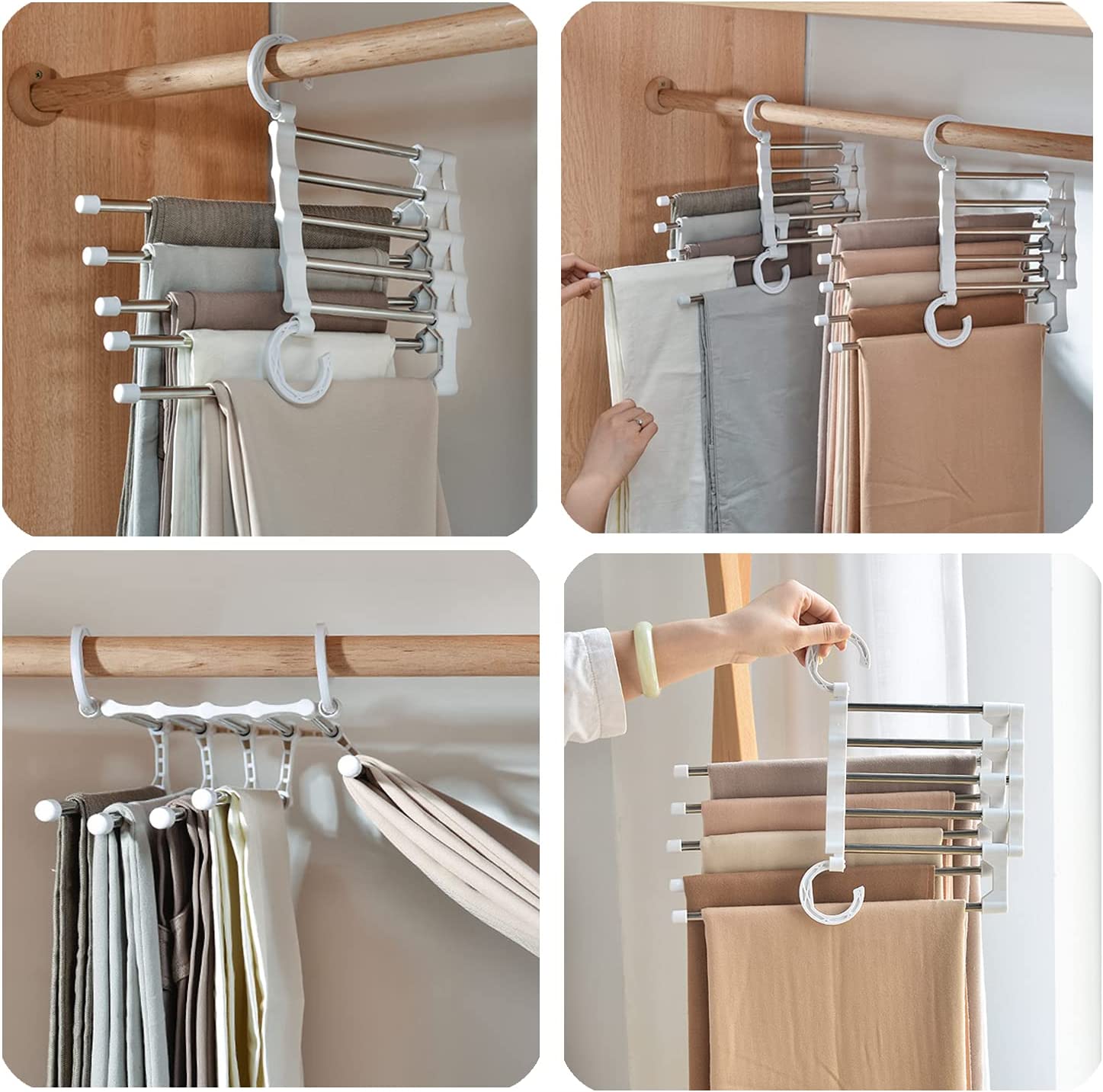 2 Pack Stainless Steel Adjustable 5 in 1 Pants Hangers Non-Slip Space Saving view 8