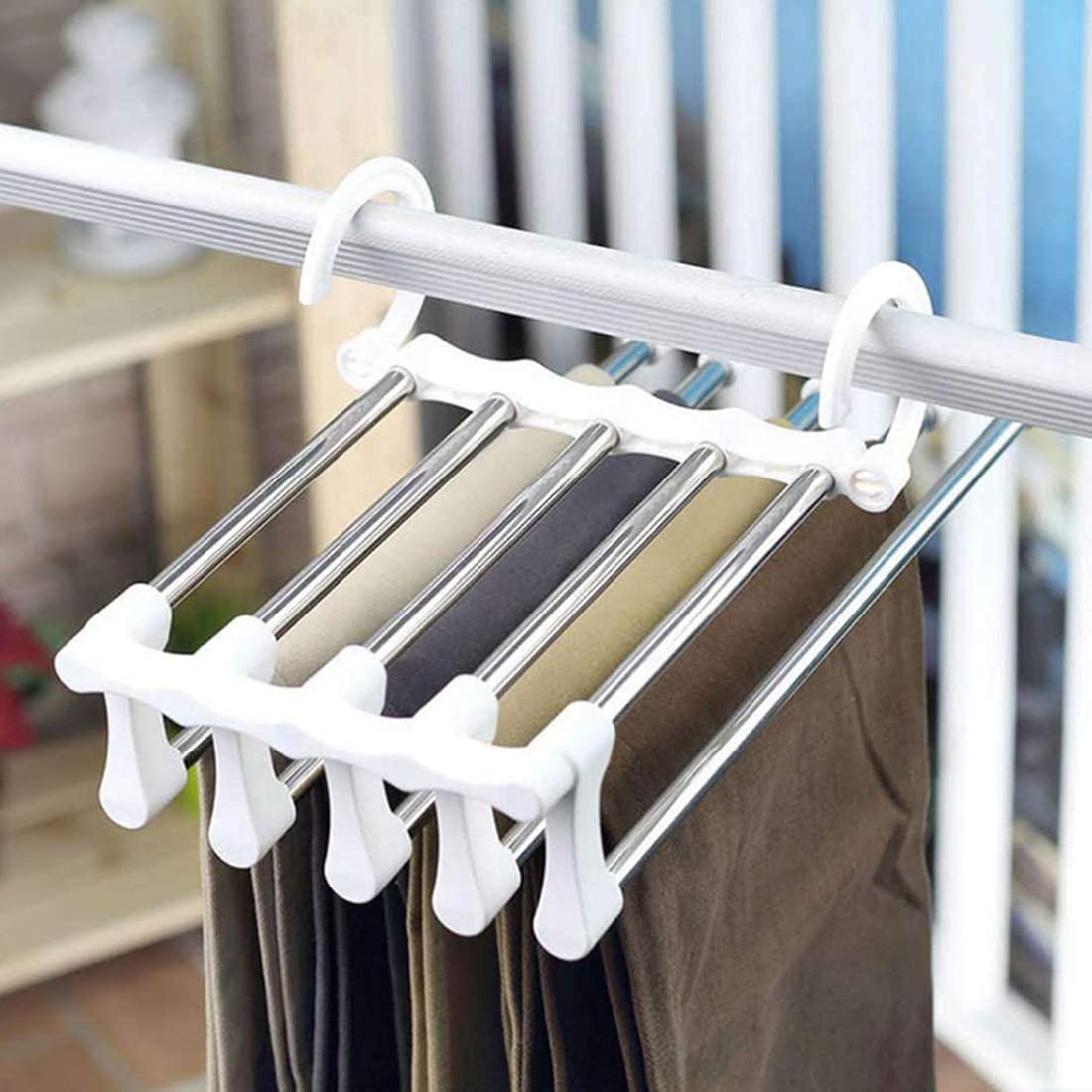 2 Pack Stainless Steel Adjustable 5 in 1 Pants Hangers Non-Slip Space Saving view 9