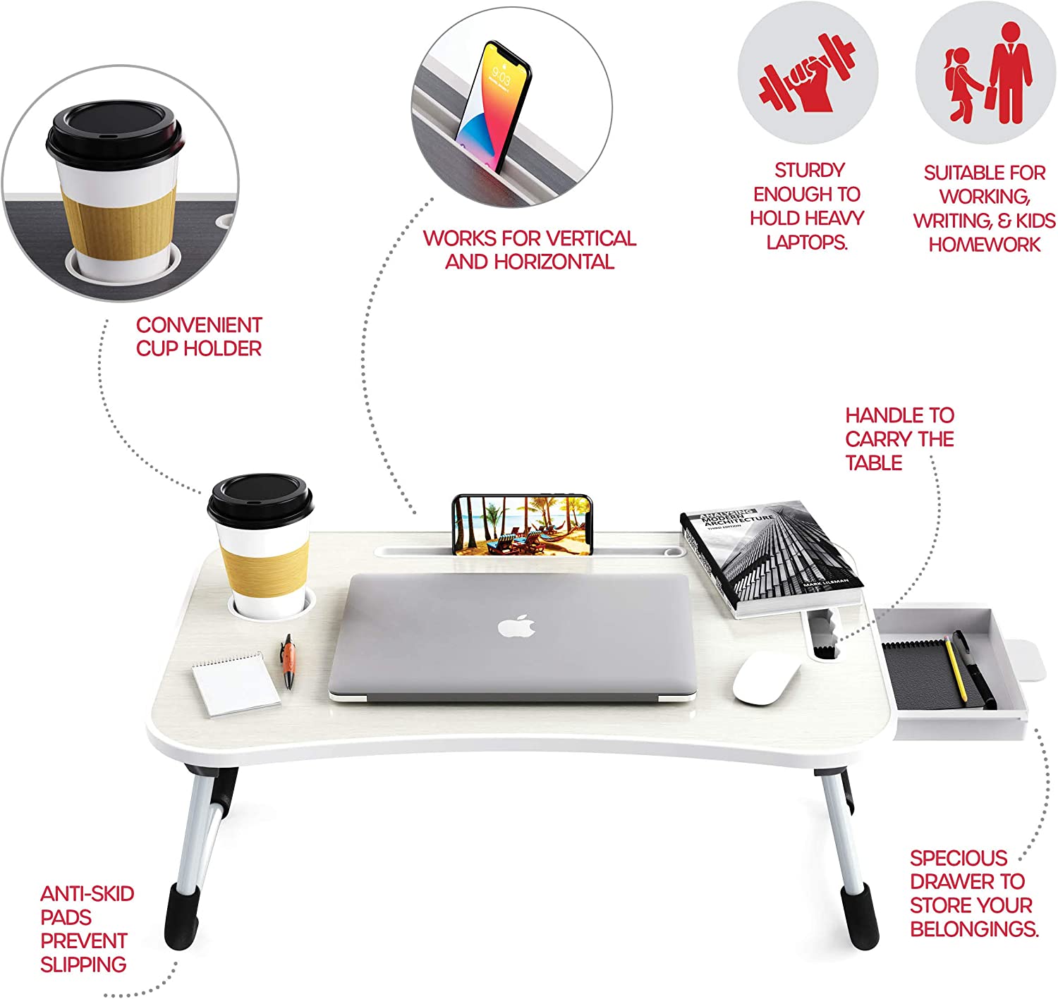 Laptop Bed Desk with Storage and foldable legs for Adults, Kids & Home Office view 5