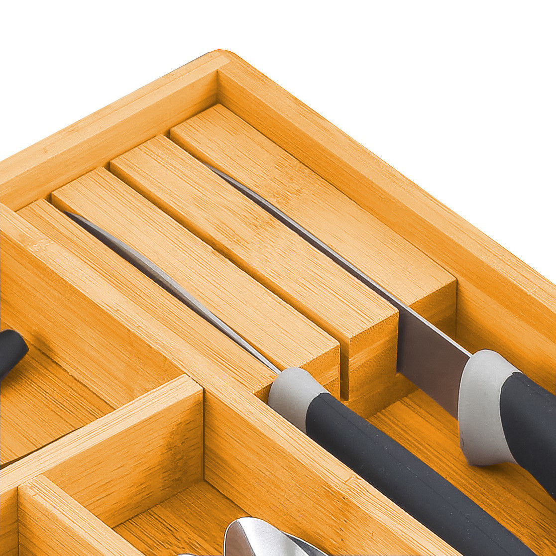 2 Pack Large Capacity Bamboo Expandable Drawer Organizer with Knife Block view 7