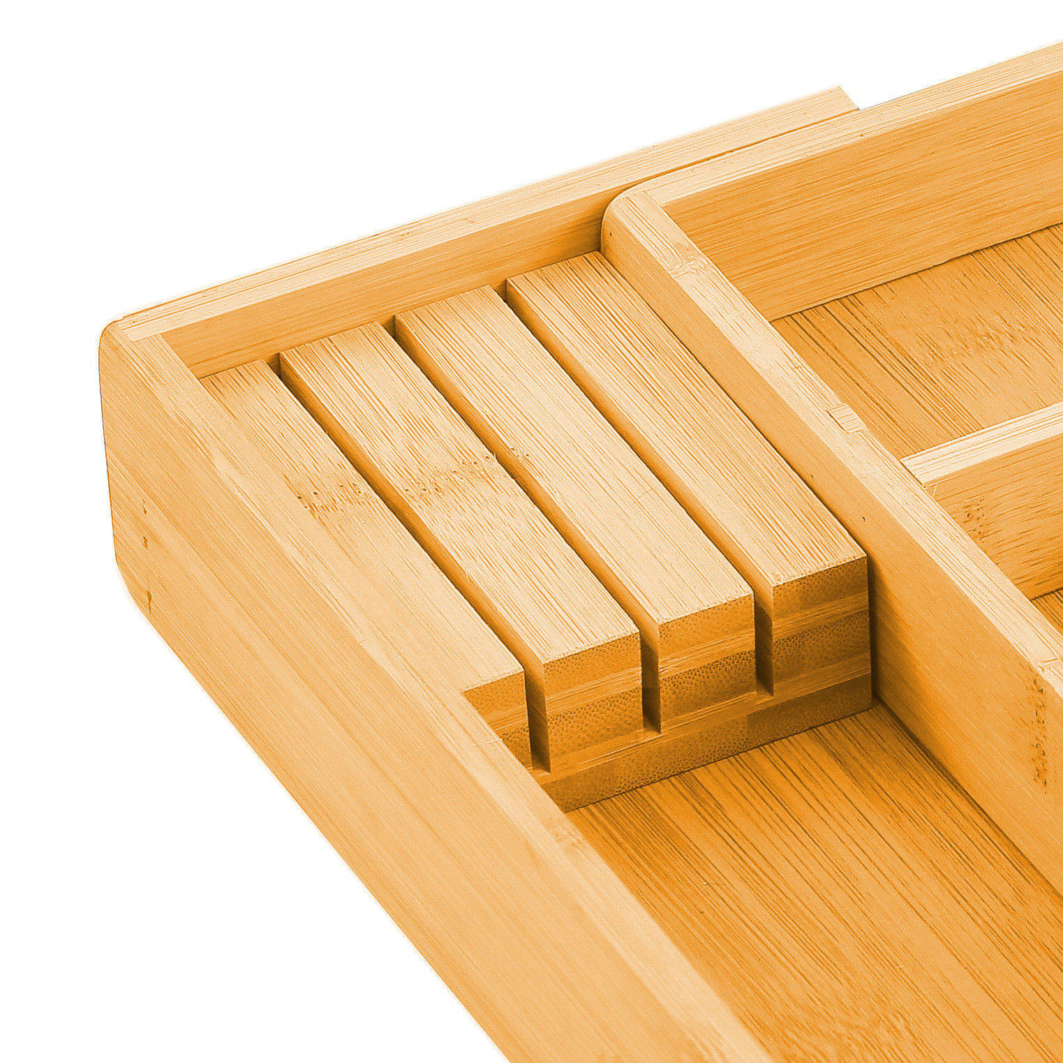 2 Pack Large Capacity Bamboo Expandable Drawer Organizer with Knife Block view 11