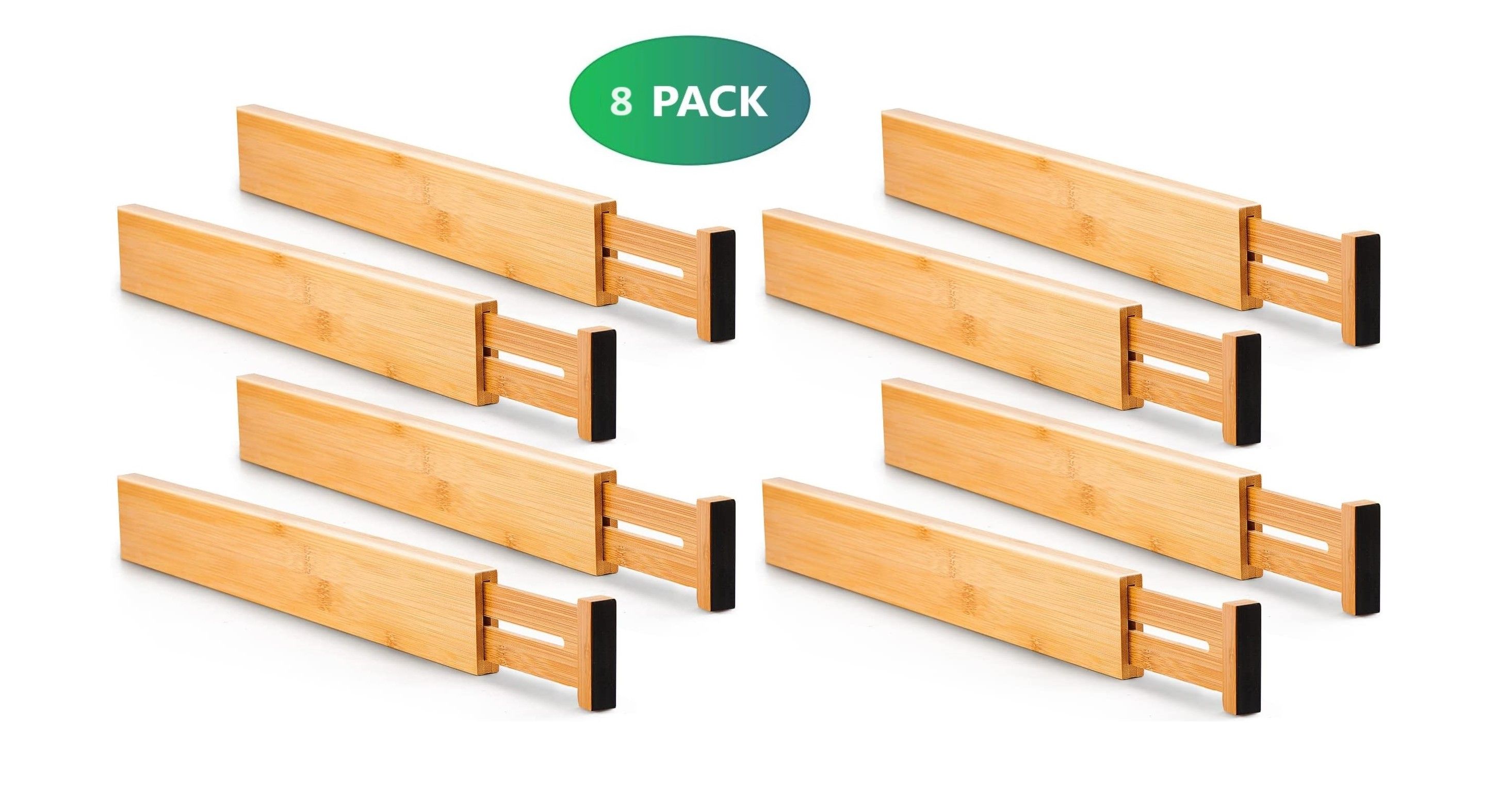 8 Pack Bamboo Adjustable Kitchen Drawer Dividers (Large, 44-55 cm) view 2