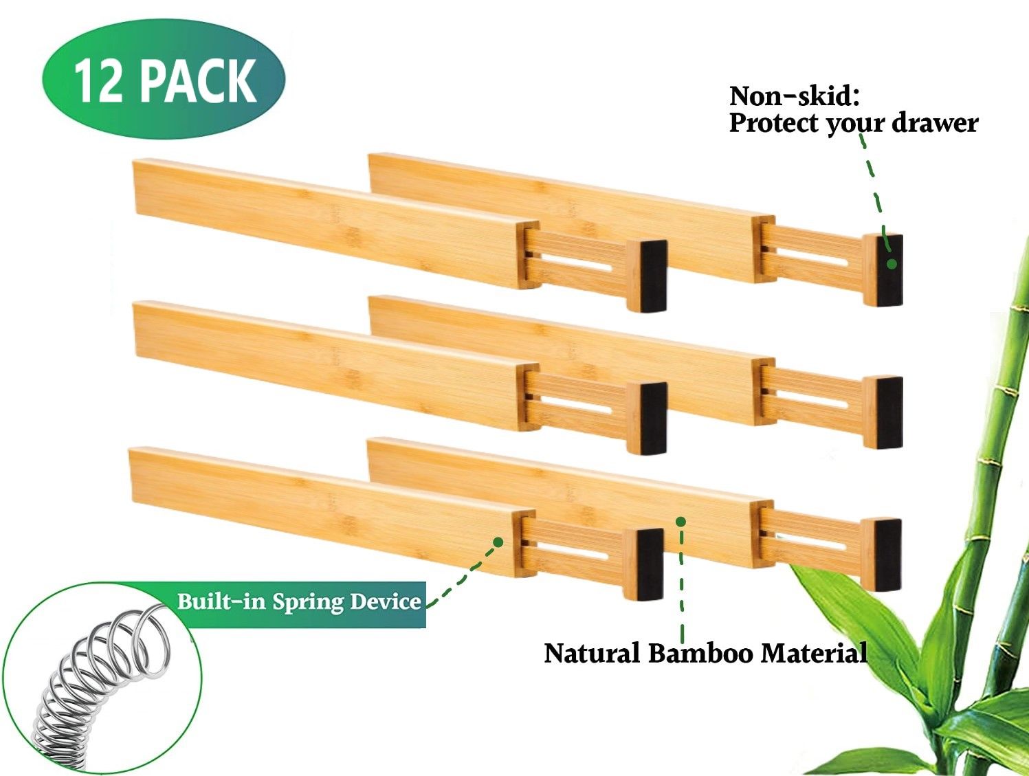 12 Pack Bamboo Adjustable Kitchen Drawer Dividers (Large, 44-55 cm) view 4