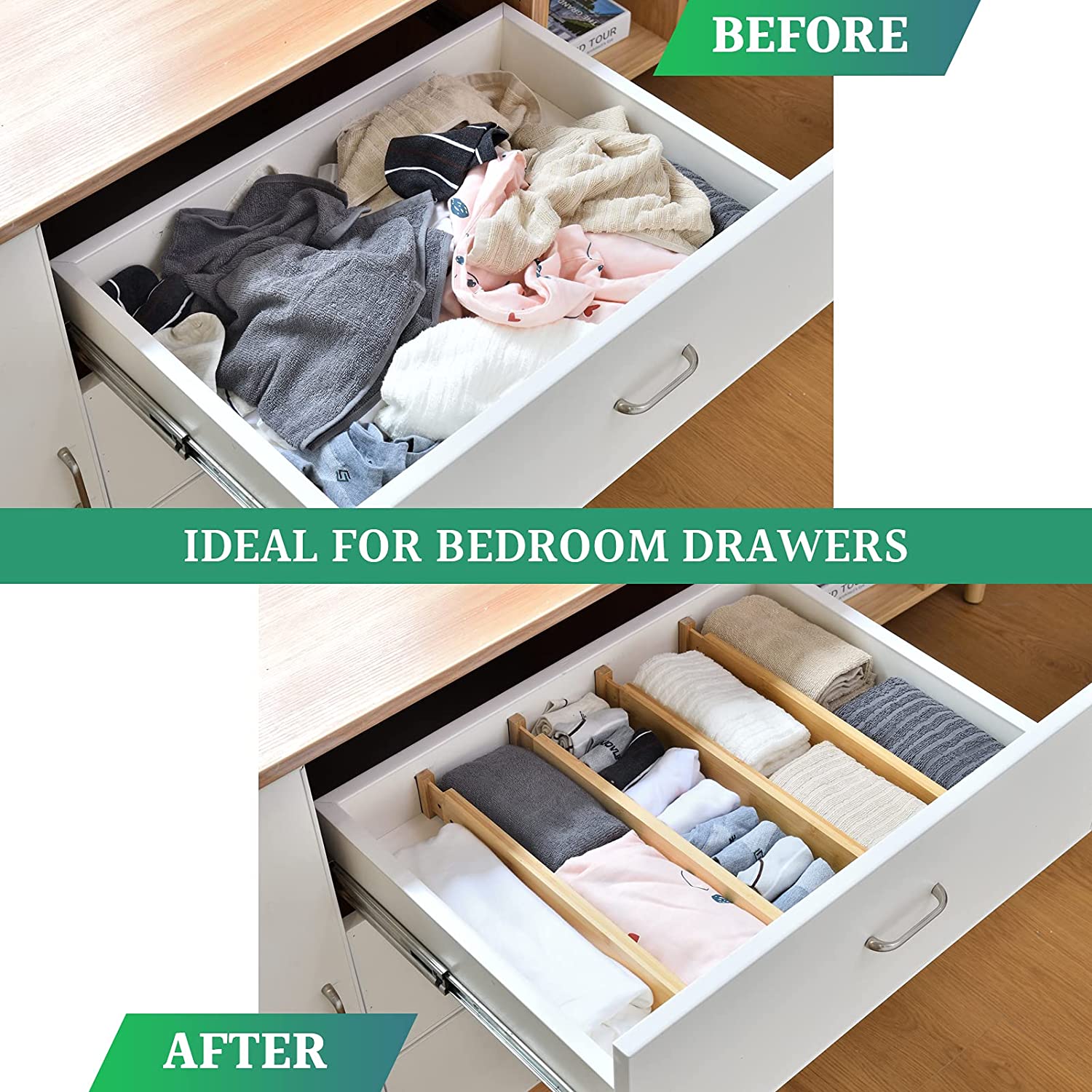 12 Pack Bamboo Adjustable Kitchen Drawer Dividers (Large, 44-55 cm) view 6