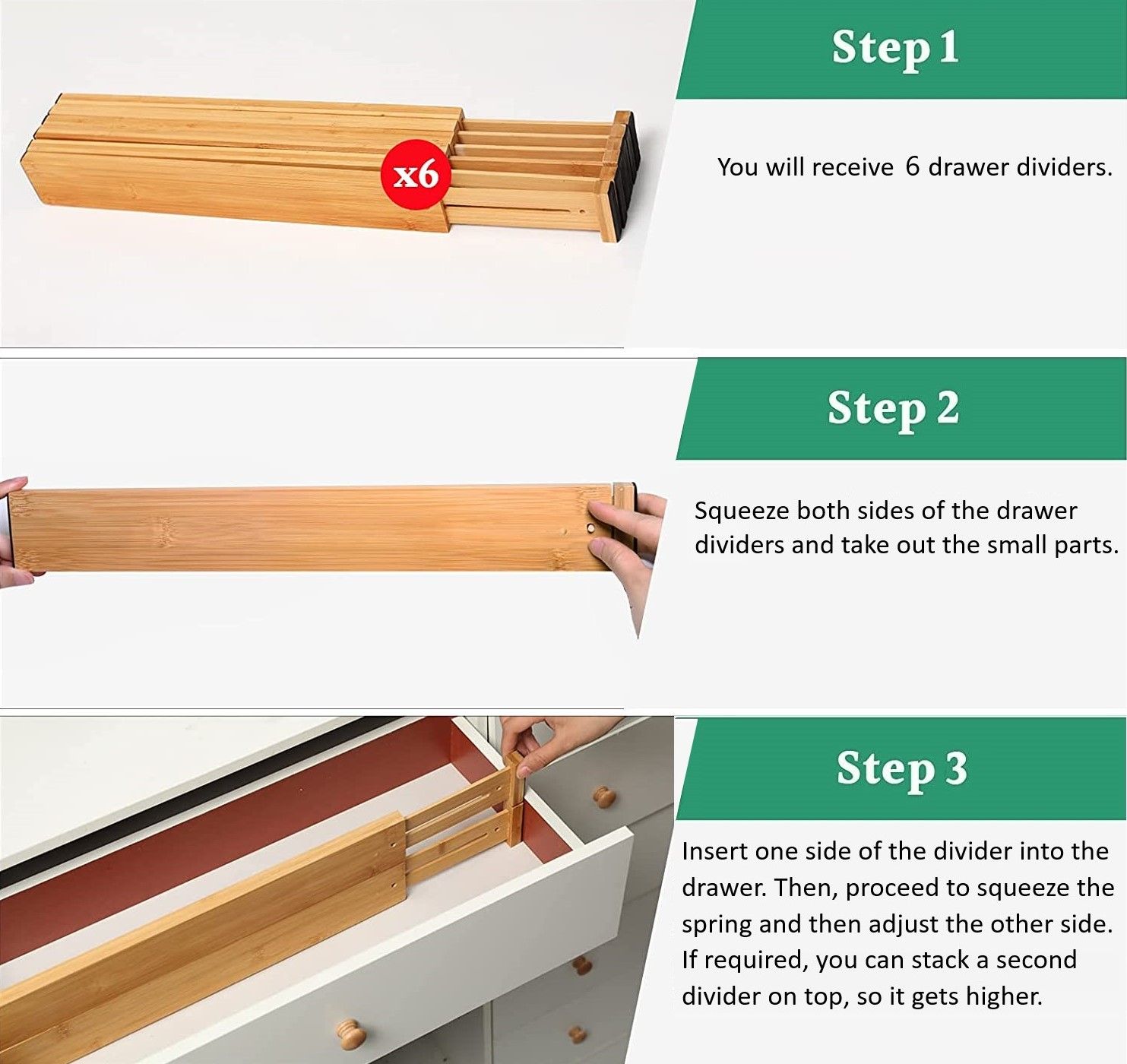12 Pack Bamboo Adjustable Kitchen Drawer Dividers (Large, 44-55 cm) view 7