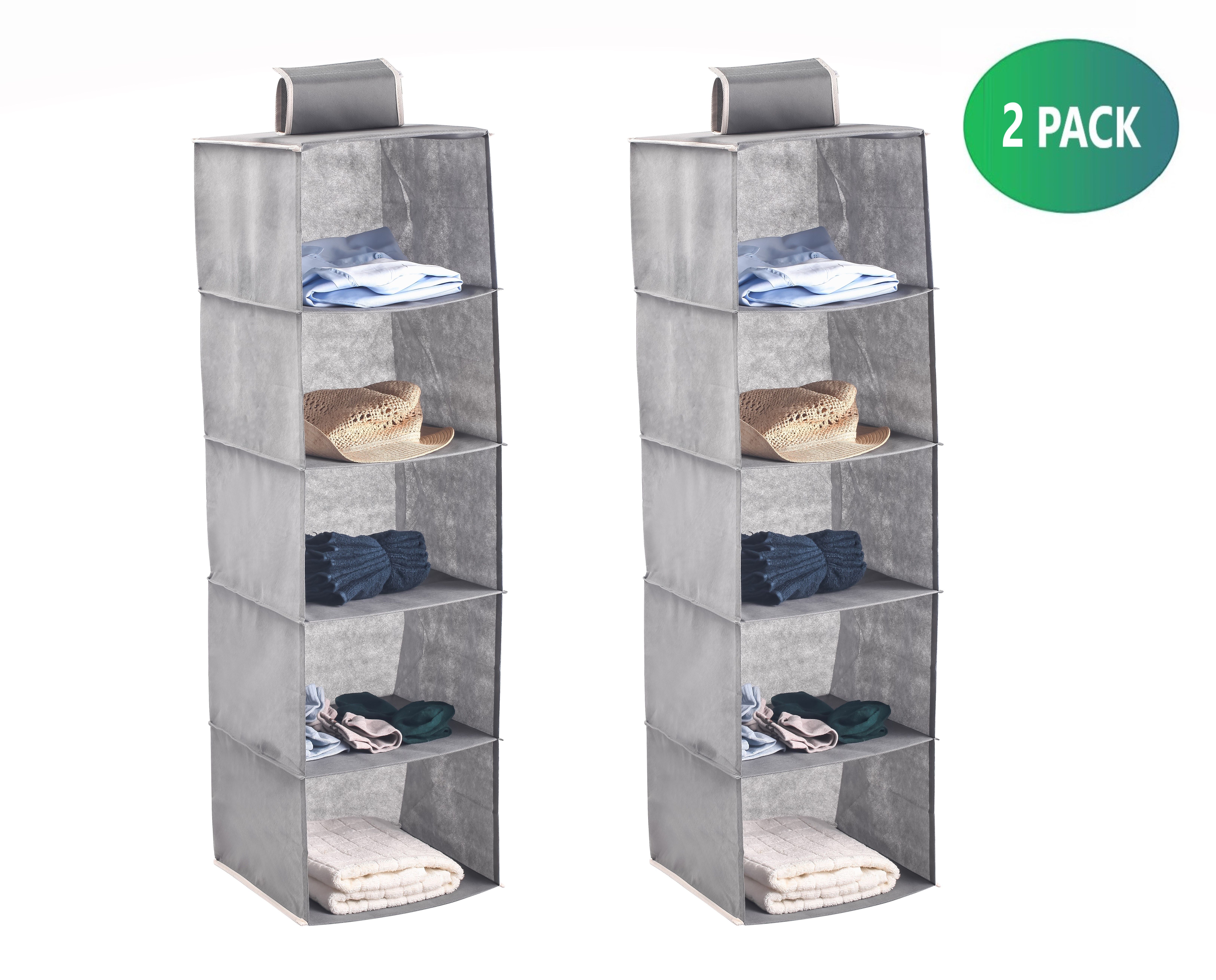 2 Pack 5-Tier Shelf Hanging Closet Organizer and Storage for Clothes (Grey) view 2