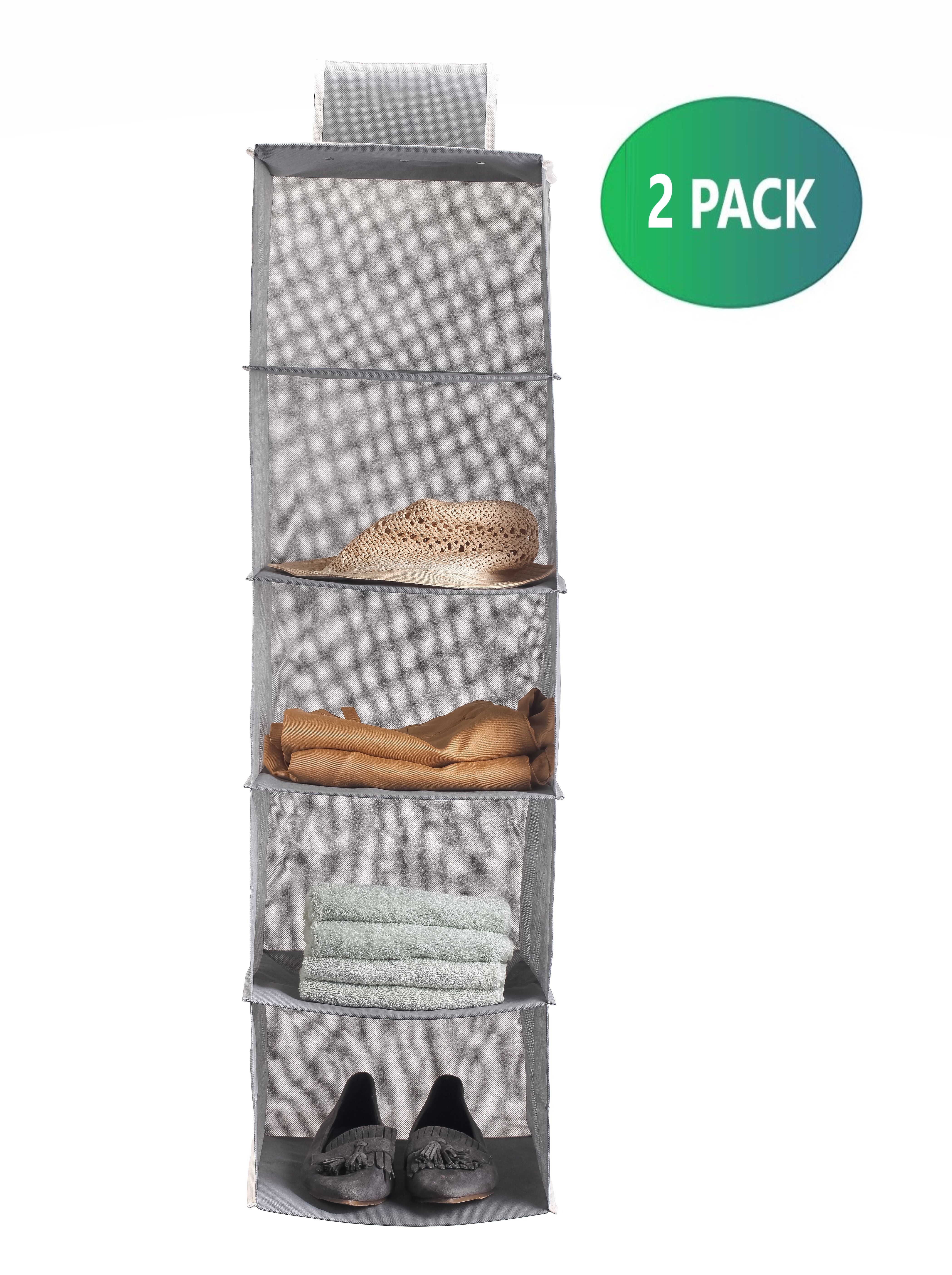 2 Pack 5-Tier Shelf Hanging Closet Organizer and Storage for Clothes (Grey) view 11