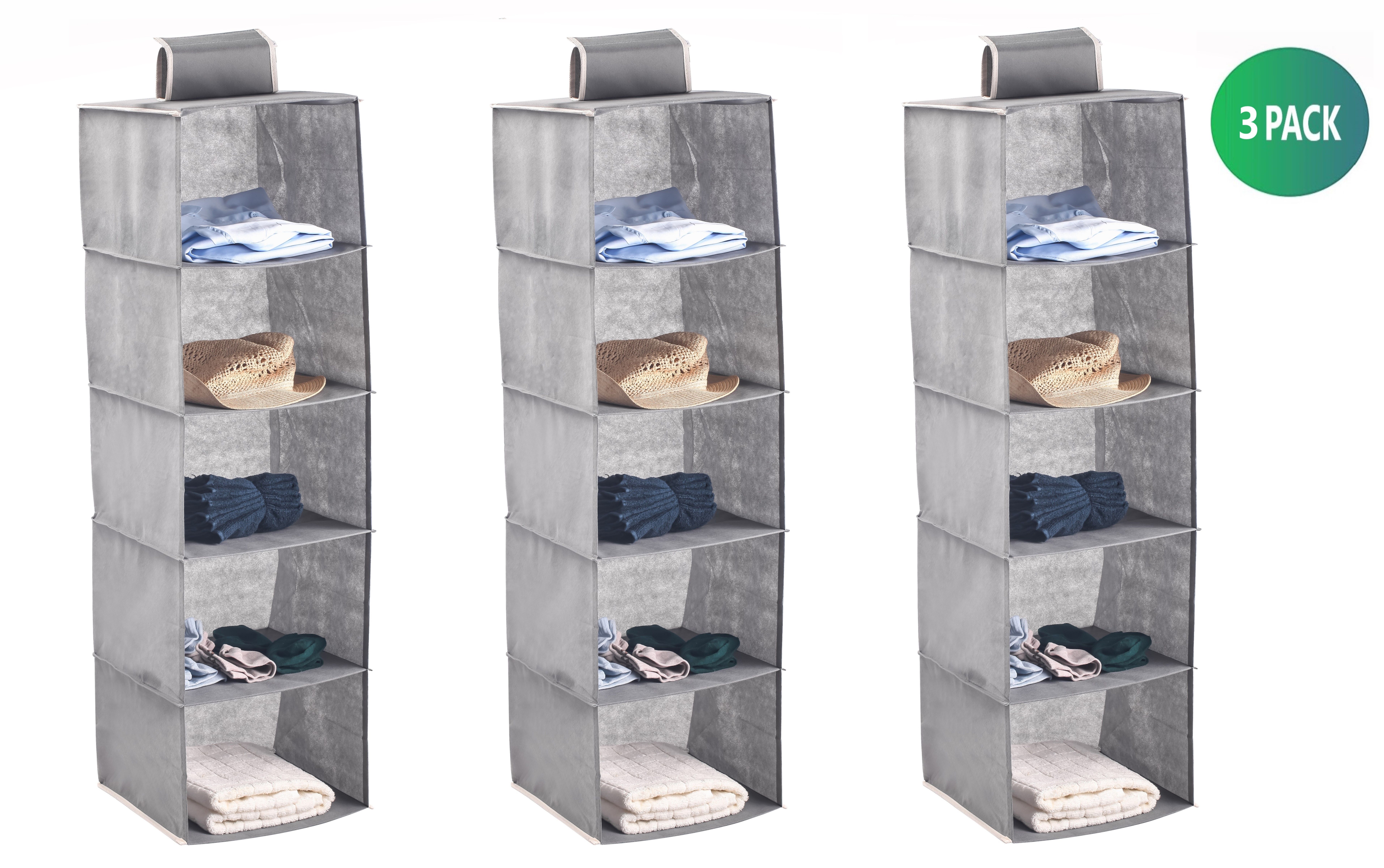 3 Pack 5-Tier Shelf Hanging Closet Organizer and Storage for Clothes (Grey) view 2