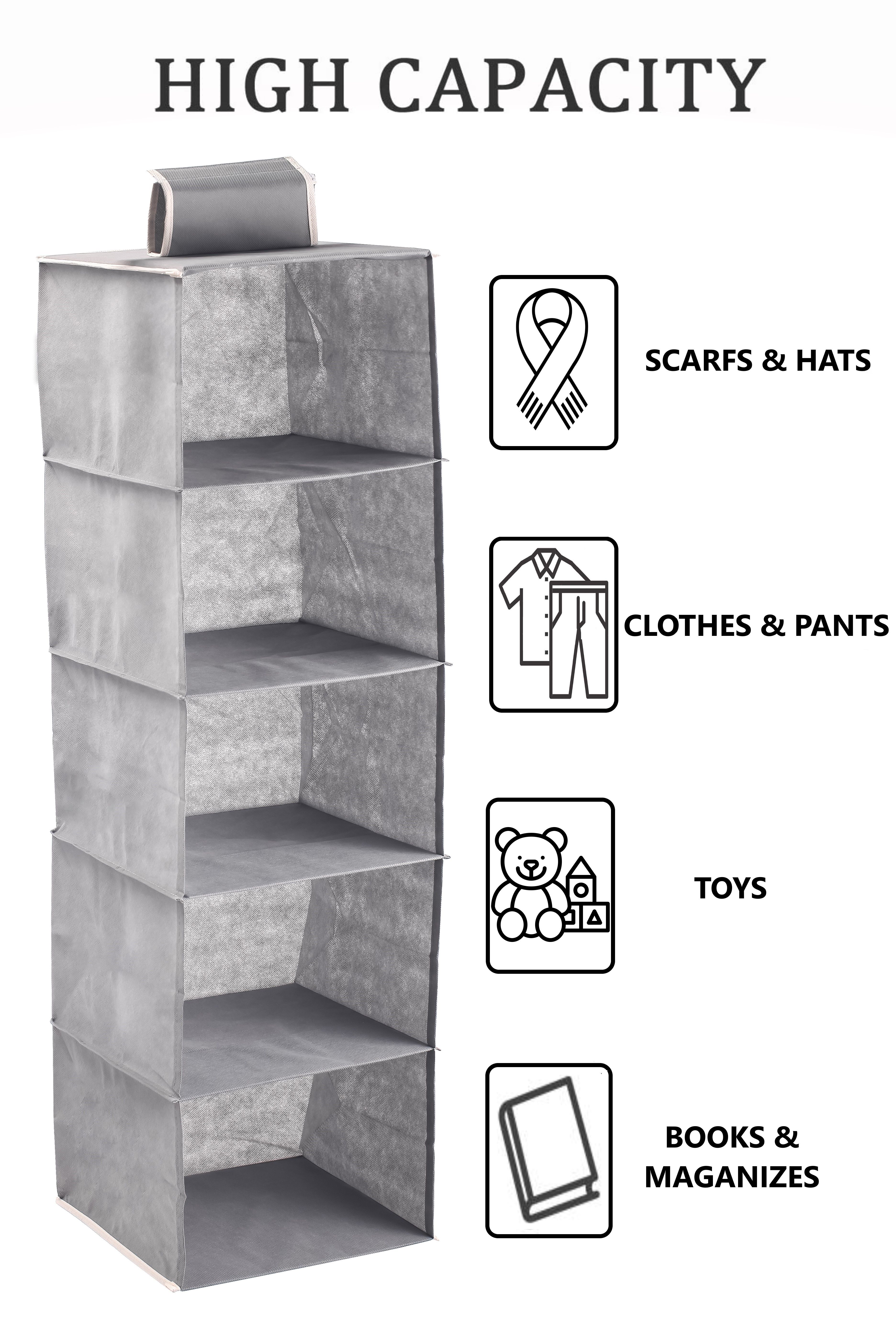 3 Pack 5-Tier Shelf Hanging Closet Organizer and Storage for Clothes (Grey) view 3