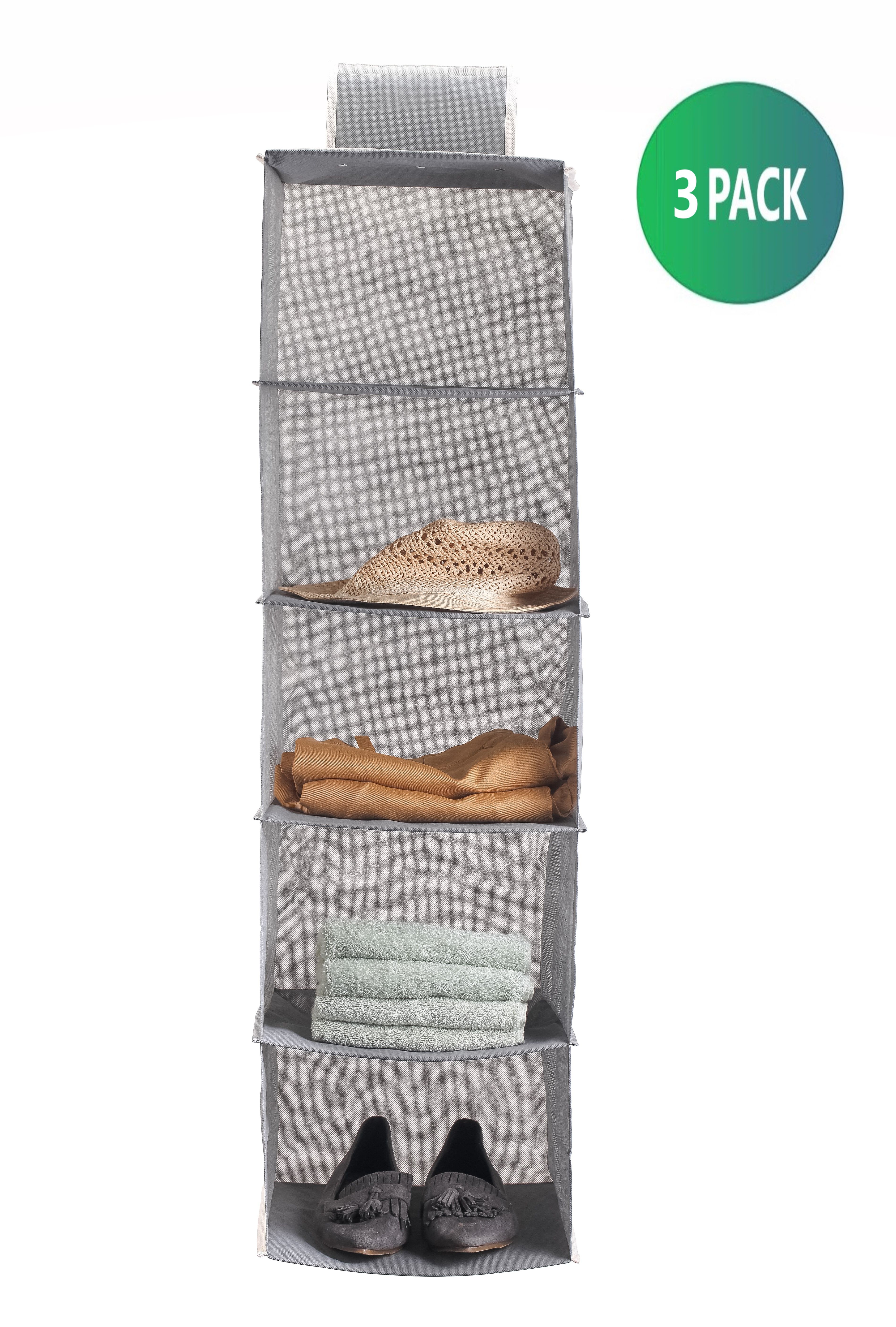 3 Pack 5-Tier Shelf Hanging Closet Organizer and Storage for Clothes (Grey) view 11