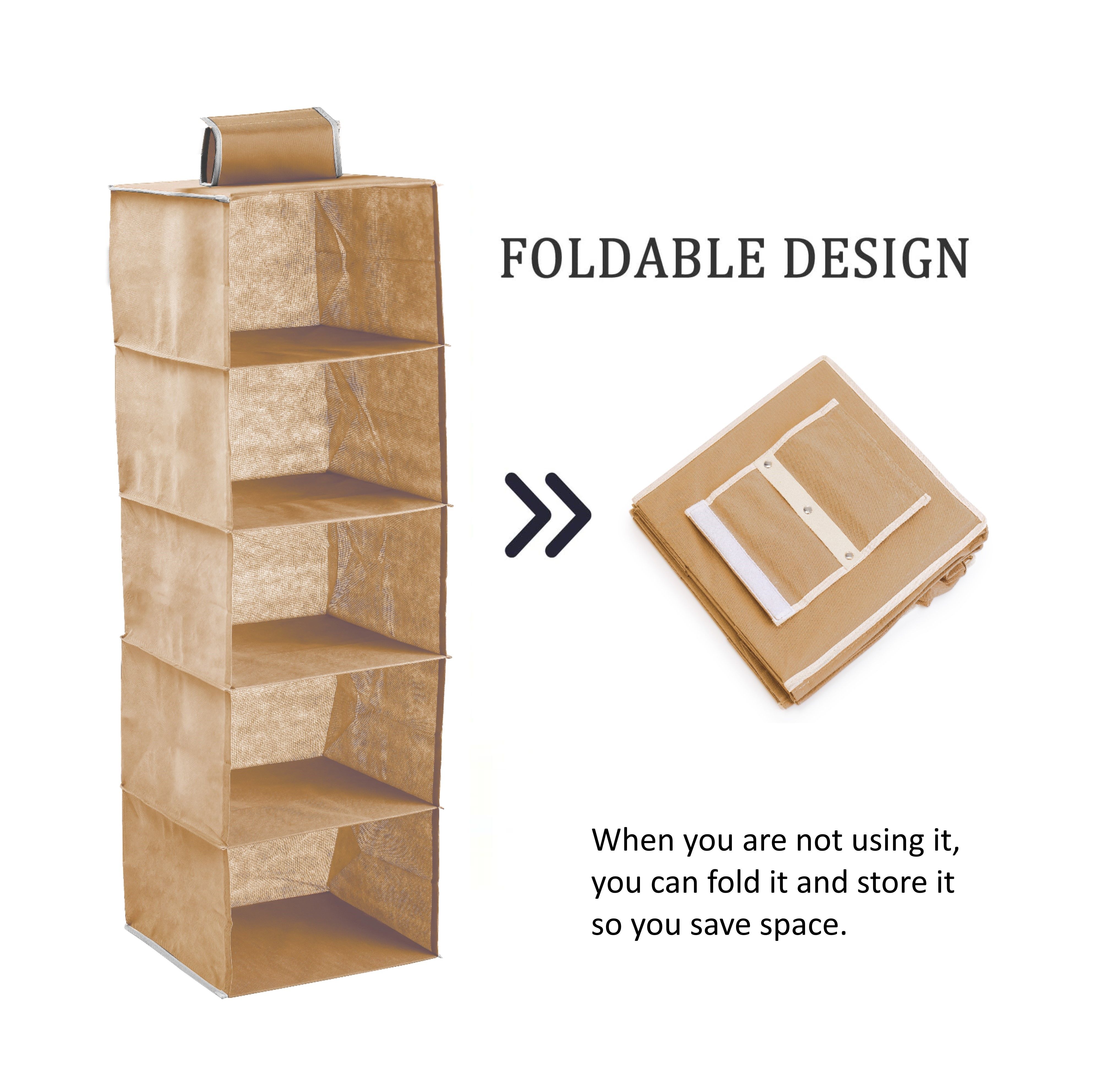 3 Pack 5-Tier Shelf Hanging Closet Organizer and Storage for Clothes (Beige) view 5