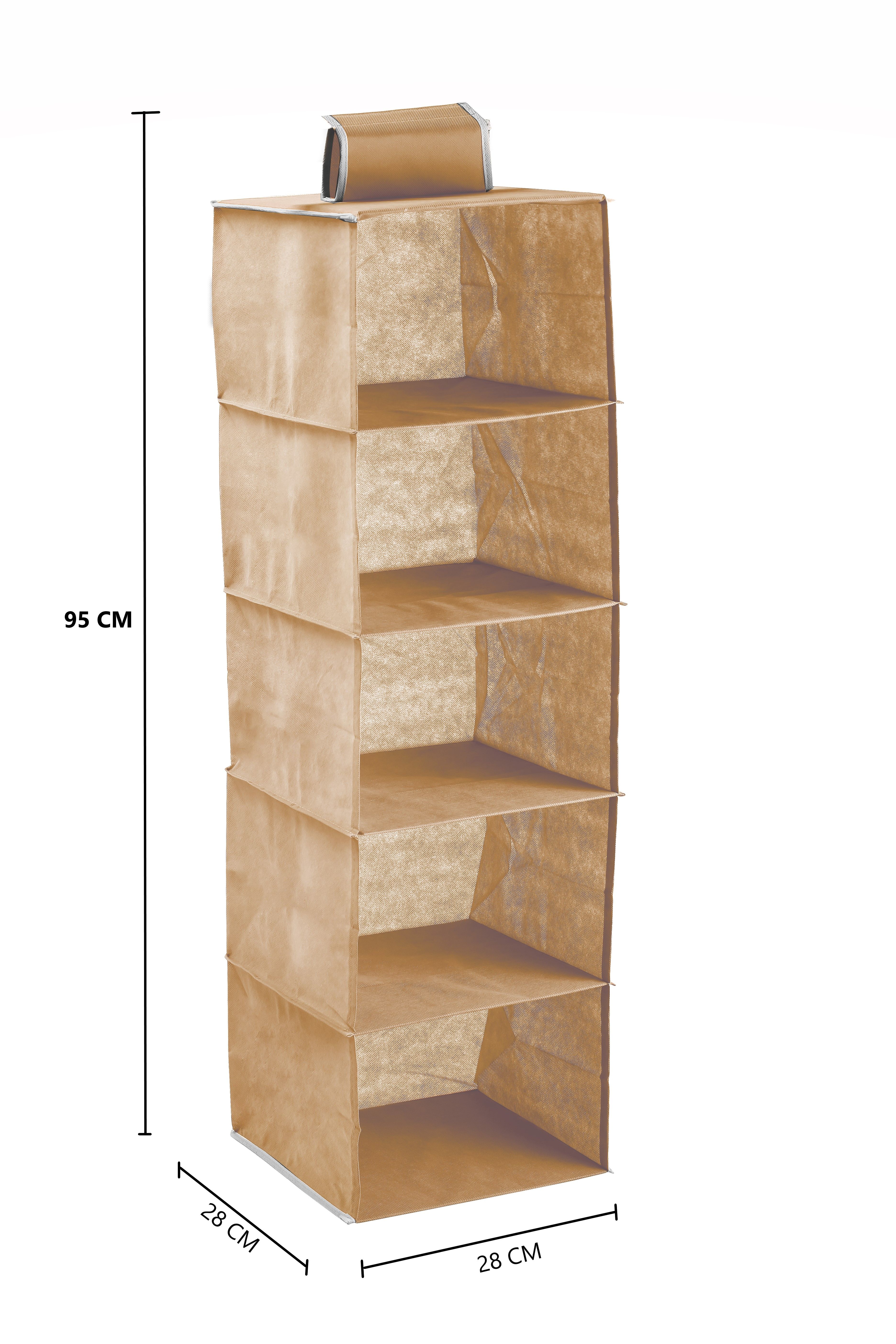 3 Pack 5-Tier Shelf Hanging Closet Organizer and Storage for Clothes (Beige) view 9