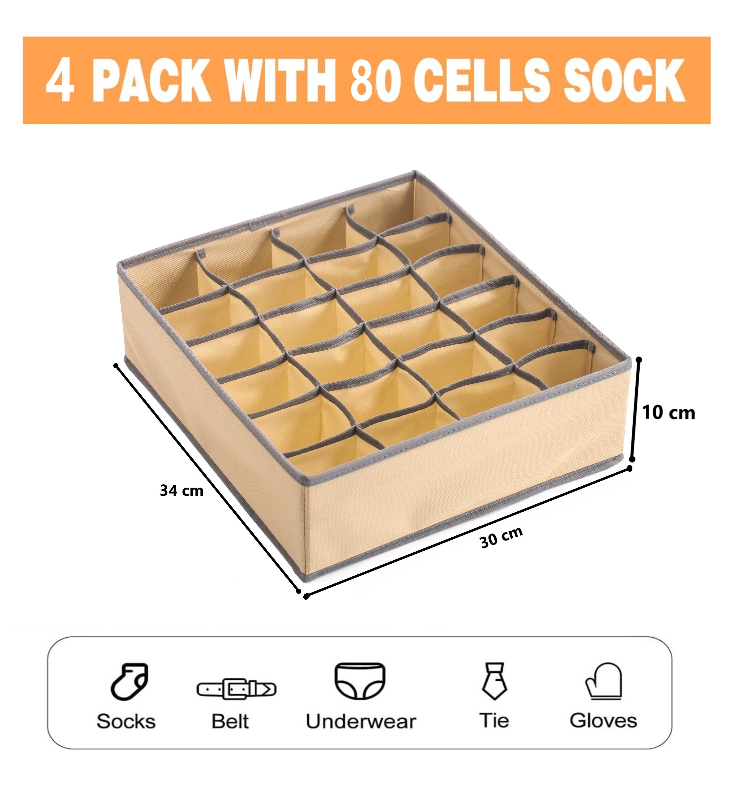 Set of 4 Fabric Drawer Organizer Divider Storage Boxes for Storing Socks view 3