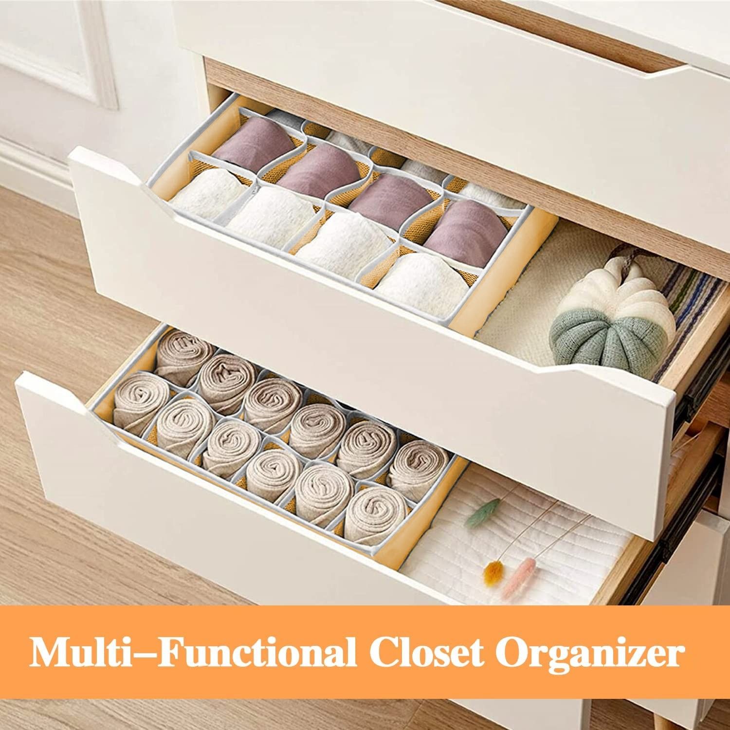Set of 4 Fabric Drawer Organizer Divider Storage Boxes for Storing Socks view 7