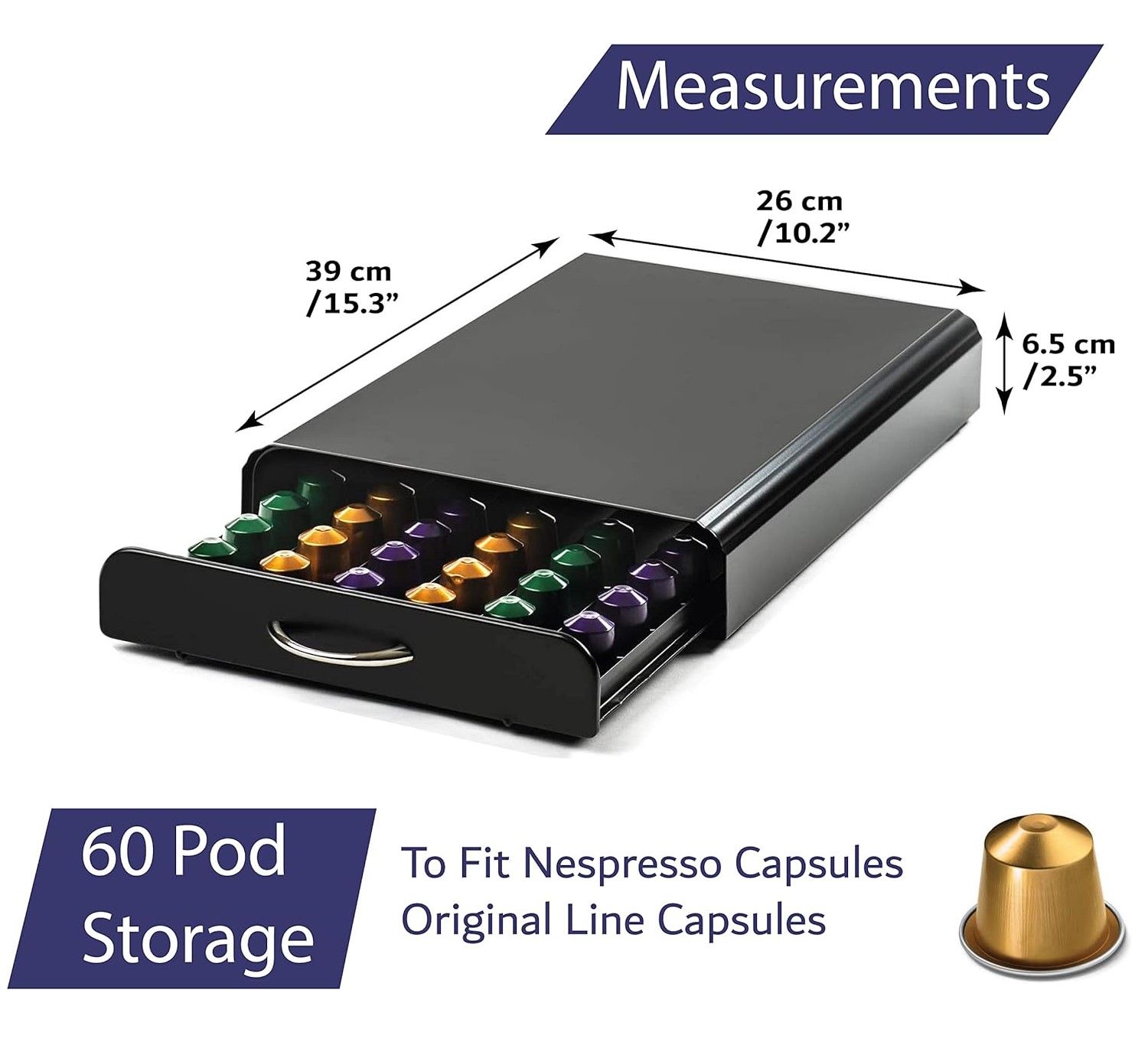 CARLA HOME Coffee Pods Holder Storage Drawer Compatible with 60 Nespresso Pods view 5