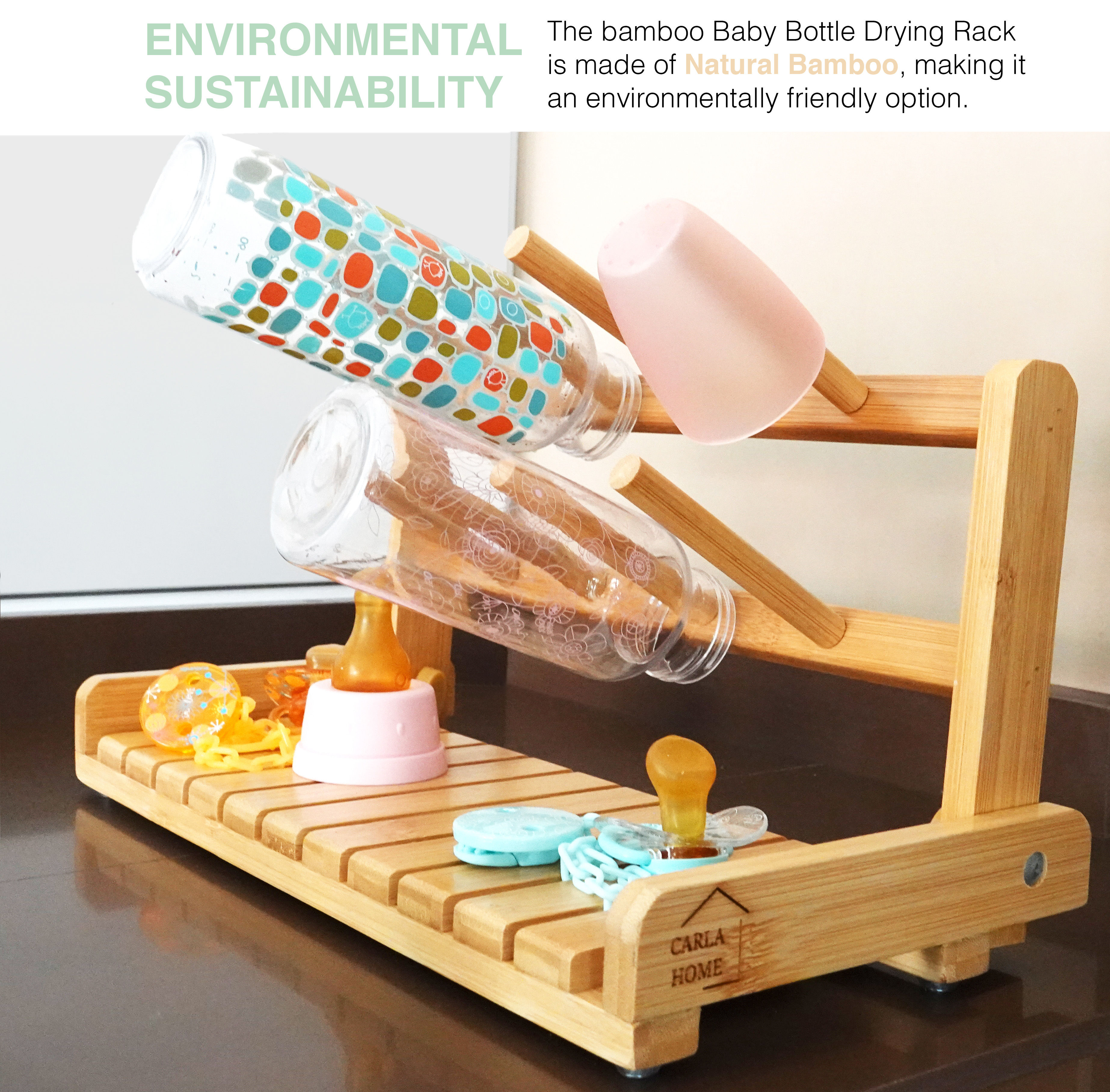 CARLA HOME Portable Bamboo Baby Bottle Drying Rack view 2