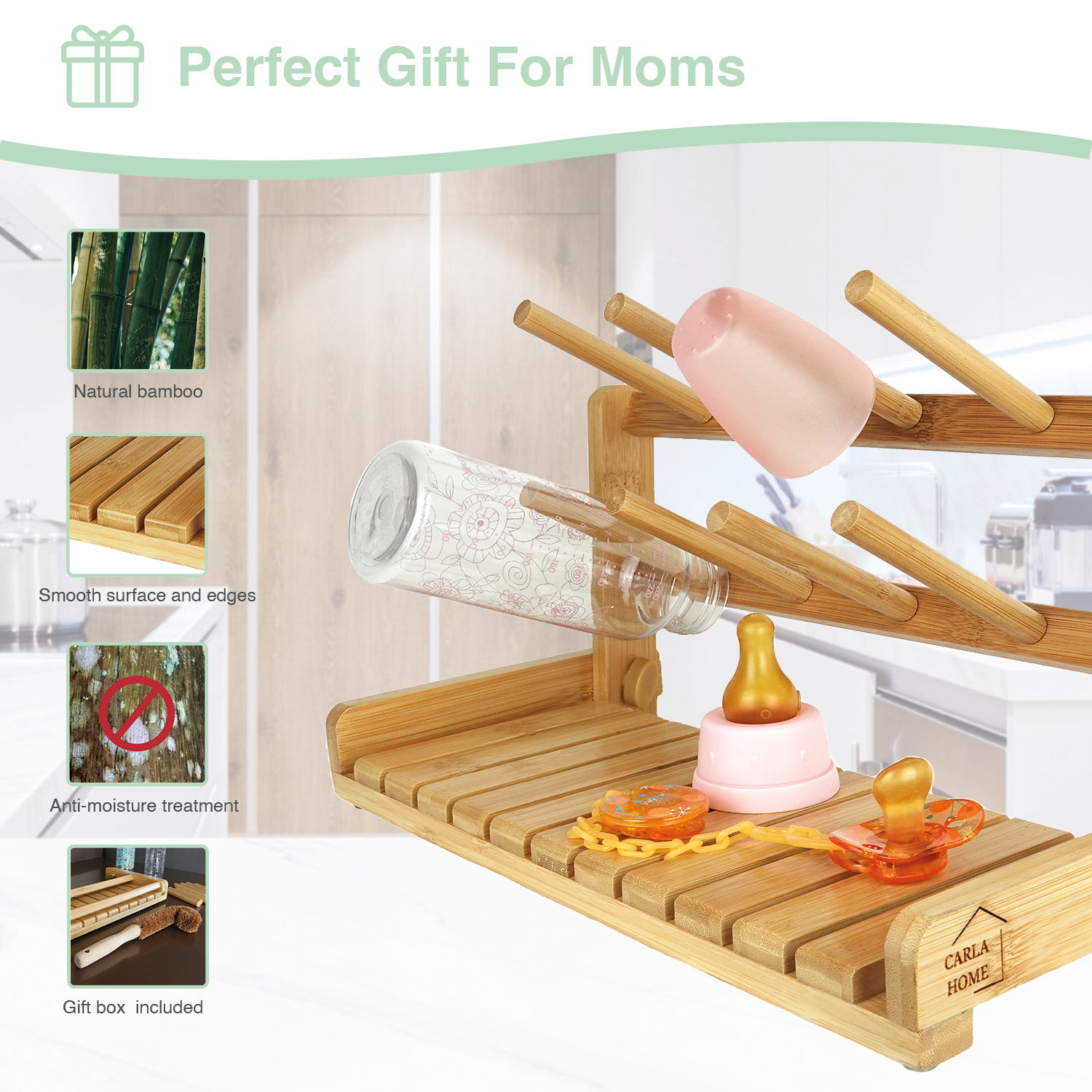 CARLA HOME Portable Bamboo Baby Bottle Drying Rack view 3