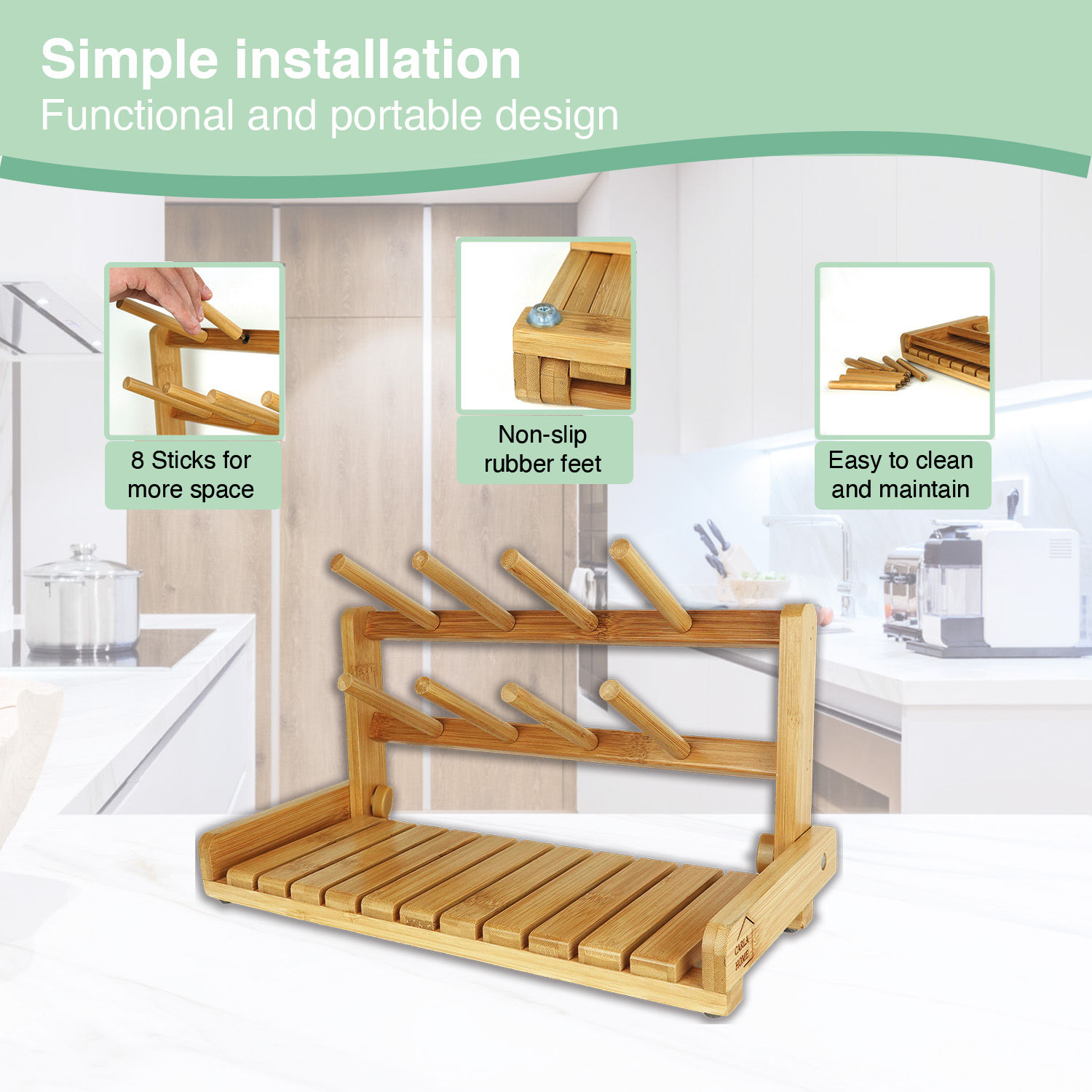 CARLA HOME Portable Bamboo Baby Bottle Drying Rack view 4