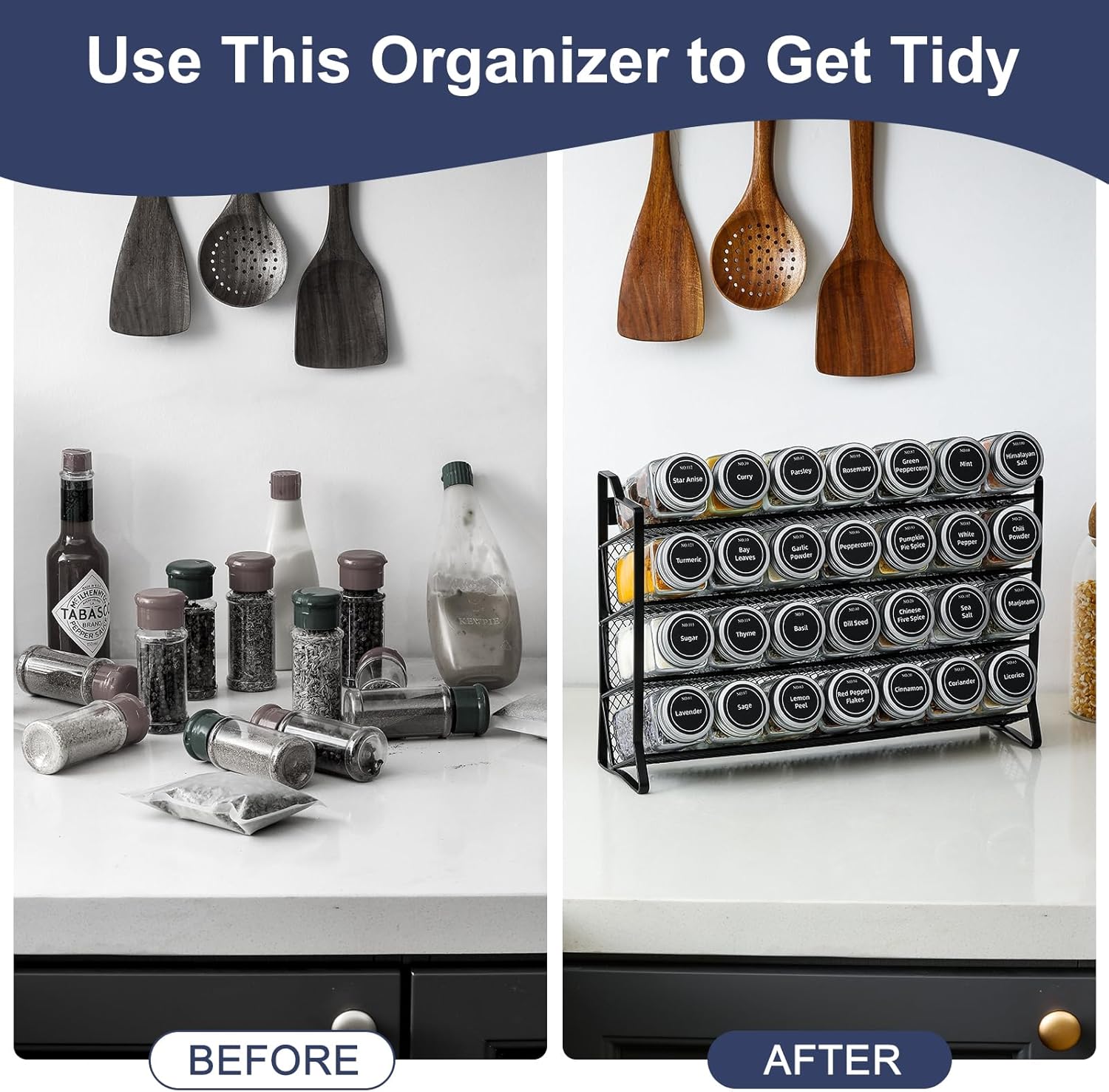 Spice Rack organiser with 28 Spice Jars view 3