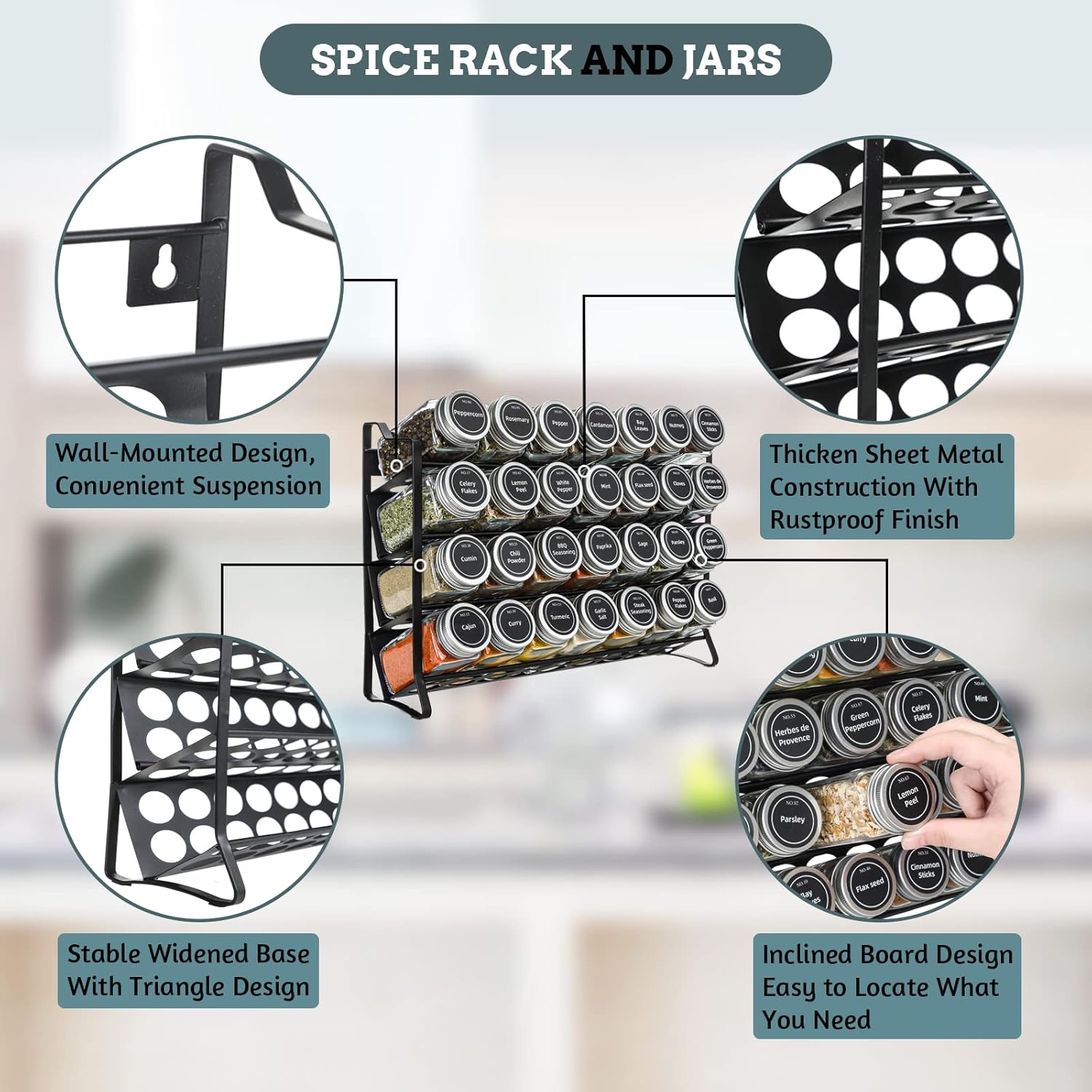 Spice Rack organiser with 28 Spice Jars view 4