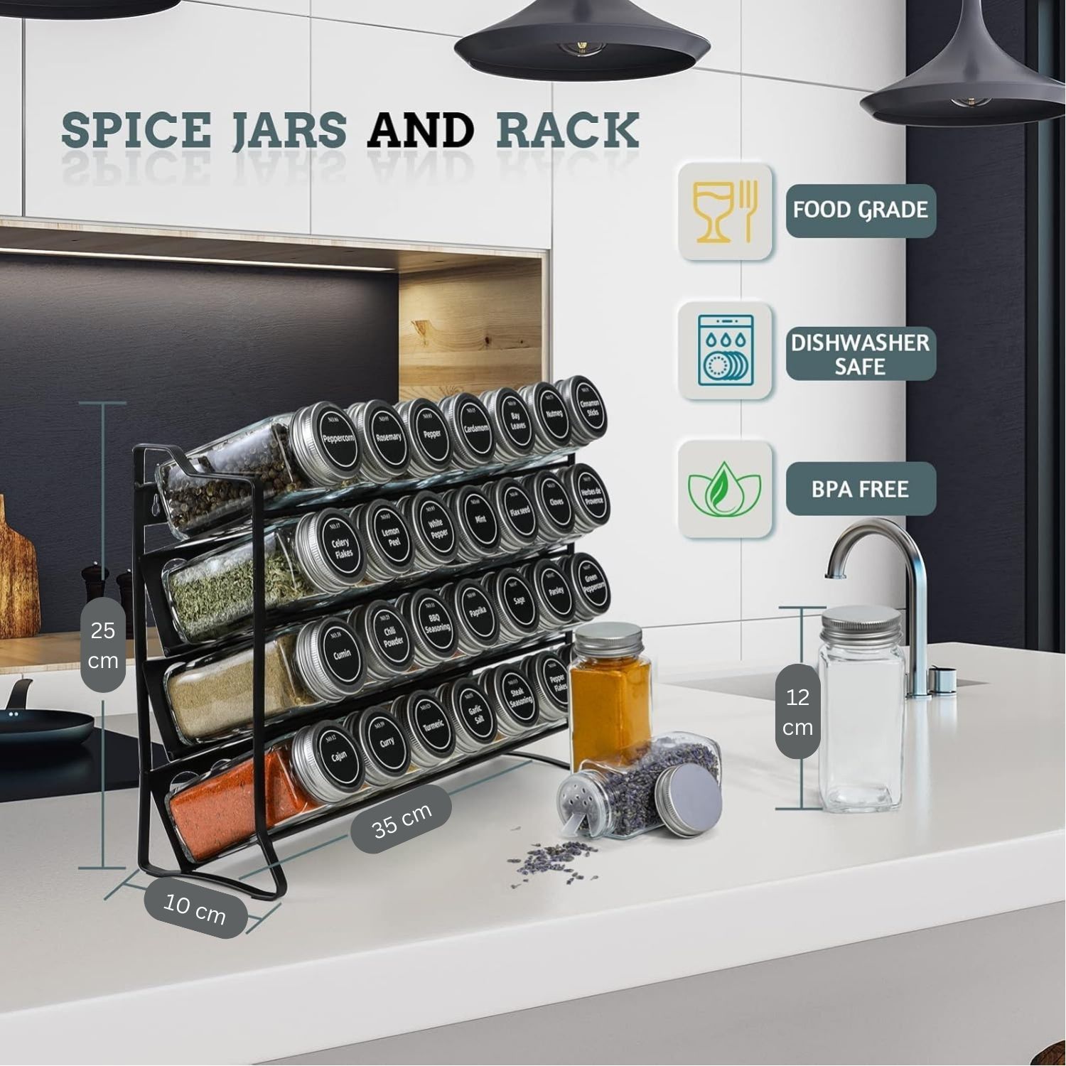 Spice Rack organiser with 28 Spice Jars view 6