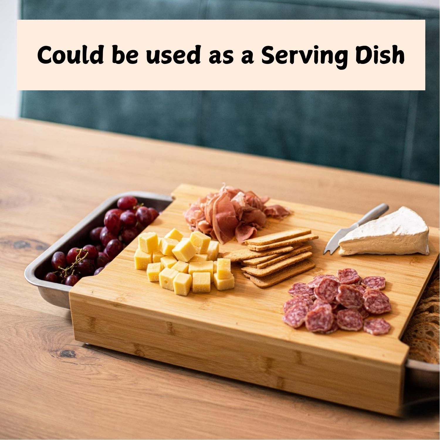 Chopping Board with with 2 Organiser Stainless Steel Trays Containers view 4