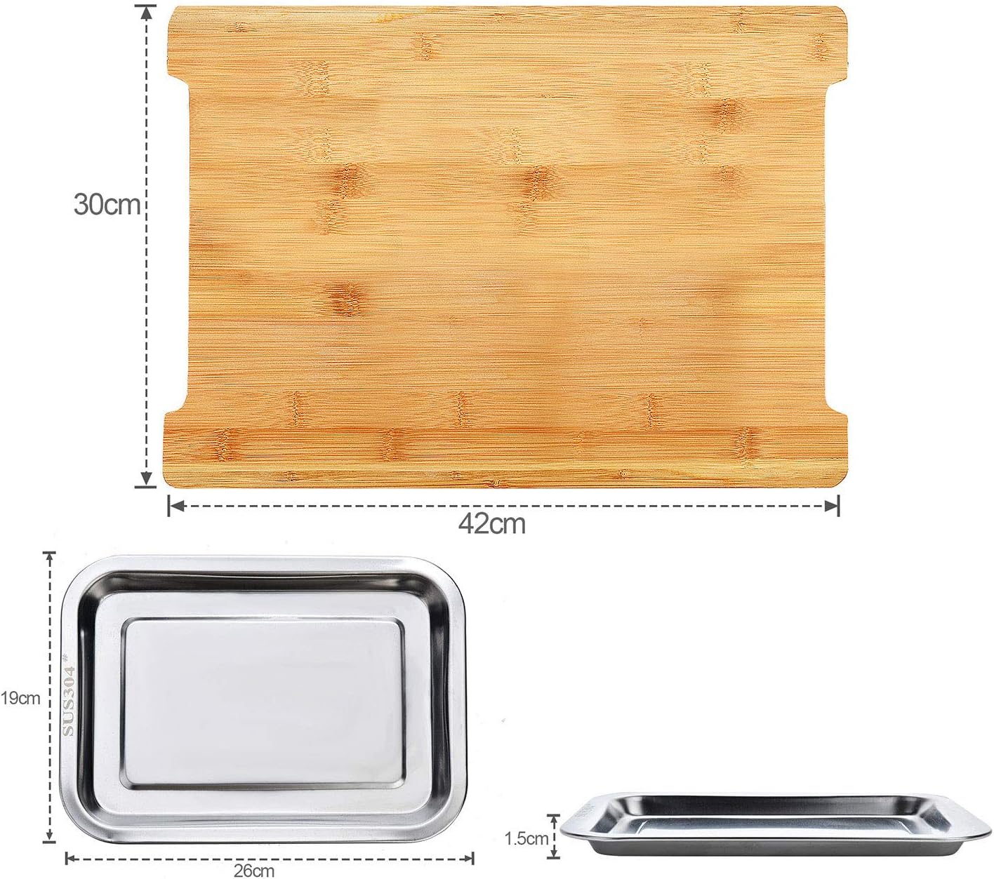 Chopping Board with with 2 Organiser Stainless Steel Trays Containers view 8