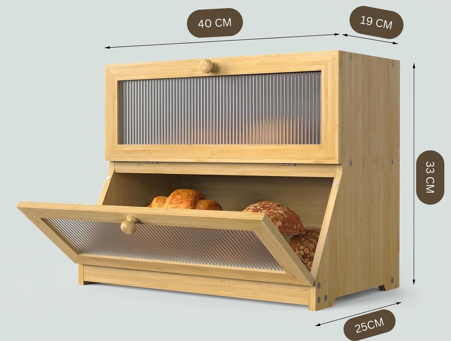 Double Layer Bamboo Bread Box for Kitchen Counter with Large Capacity and view 9